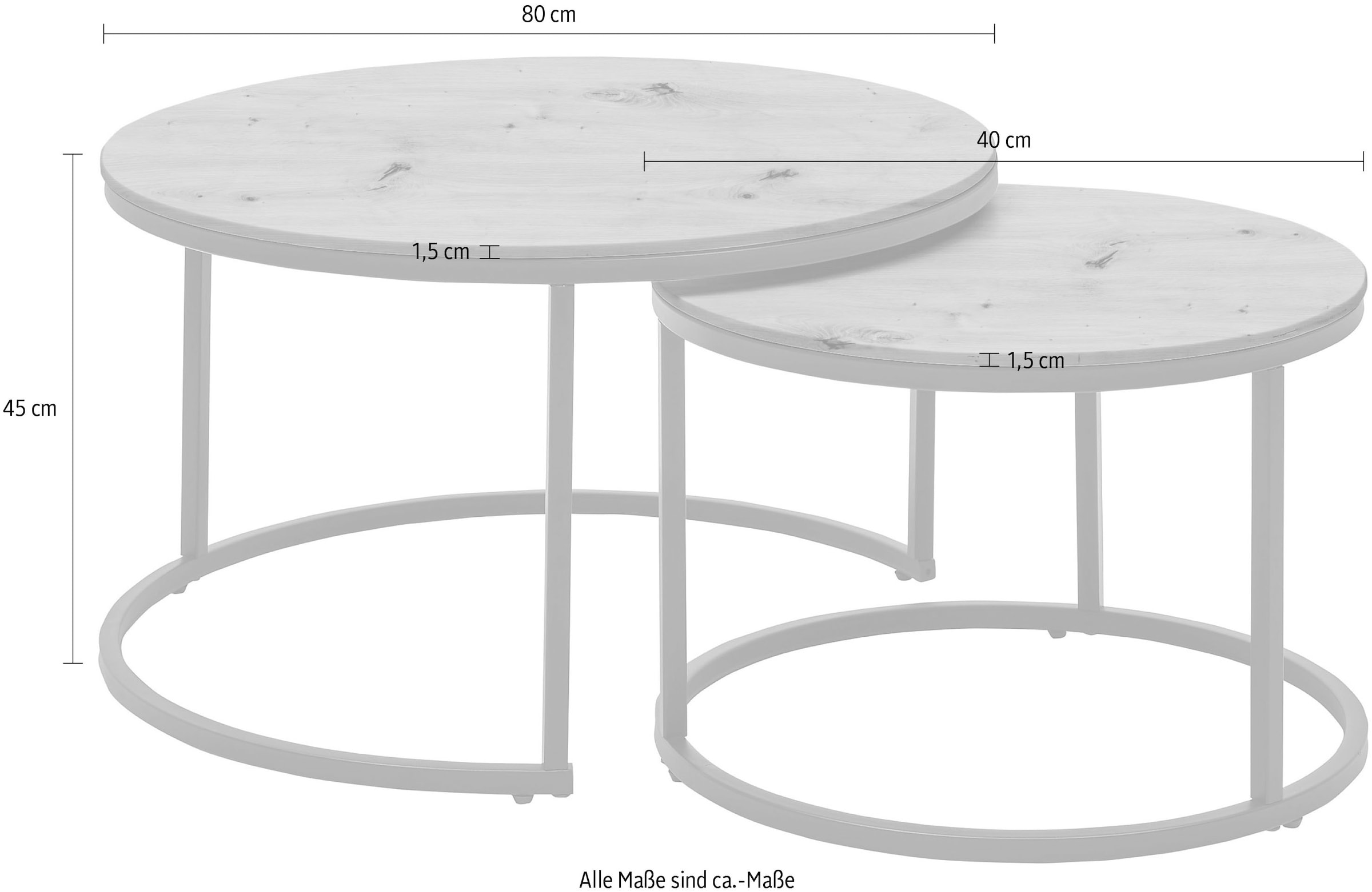Stolkom Couchtisch »Gino 2 Ø/H 80x75 cm & 60x40 cm« 1 Stk. tlg. 2er Set, 15mm MDF,PVC-Beschichtung
