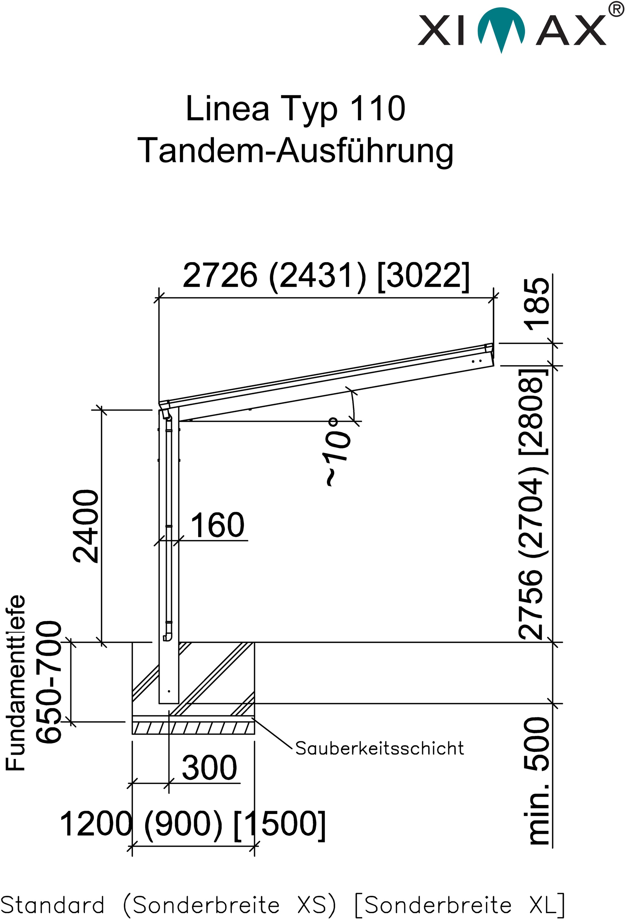 Aluminium, Ximax Aluminium edelstahlfarben, kaufen cm, Typ Doppelcarport Tandem-Edelstahl-Look«, online »Linea 257 110