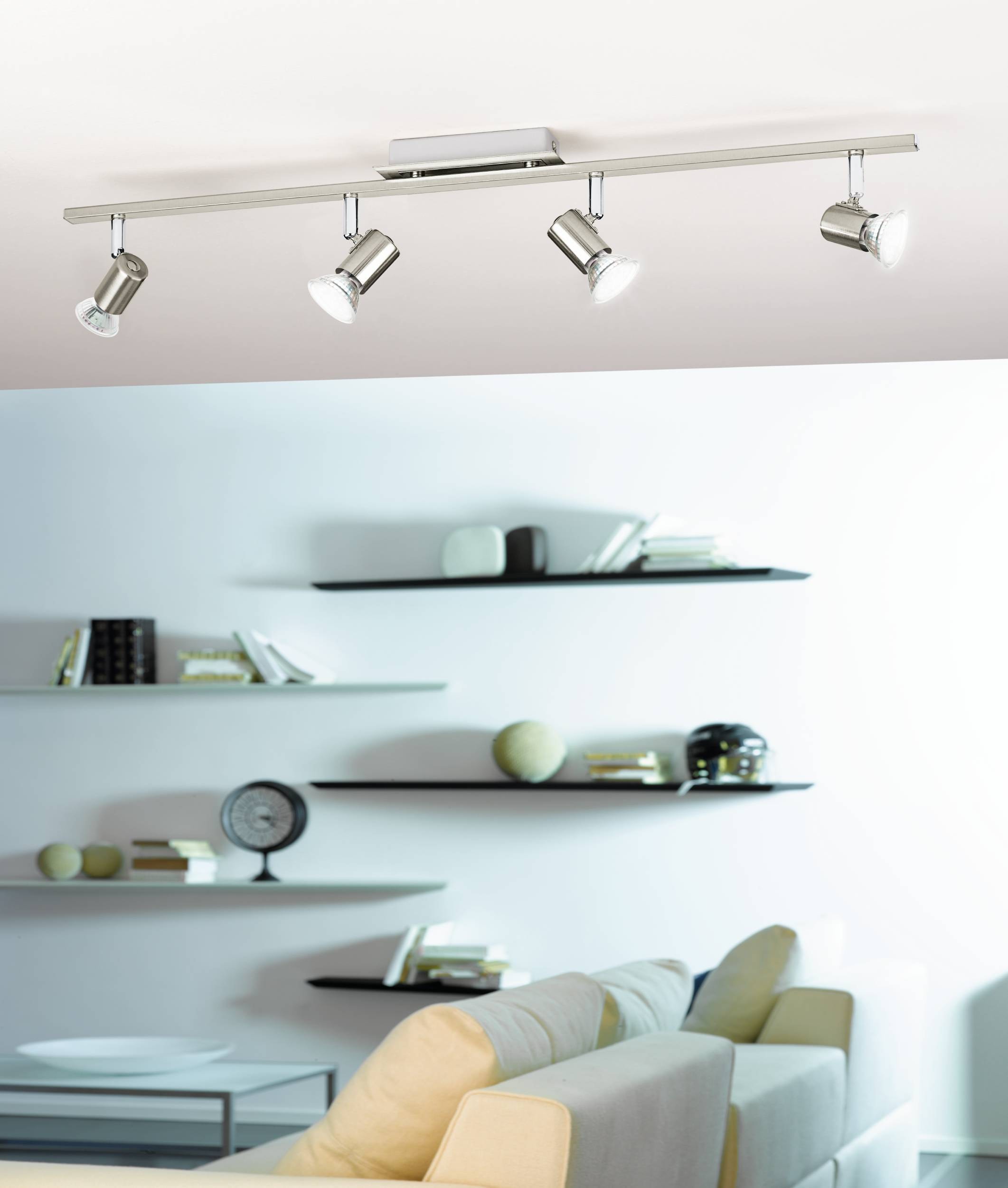 EGLO Deckenleuchte »Rottelo Deckenlampe, Metall, GU10, Deckenstrahler, Furlampe, Lampe« GU10 1 Stk. Spot - L78 x B7 cm - nickel-matt, chrom - 4X4,6W inkl.