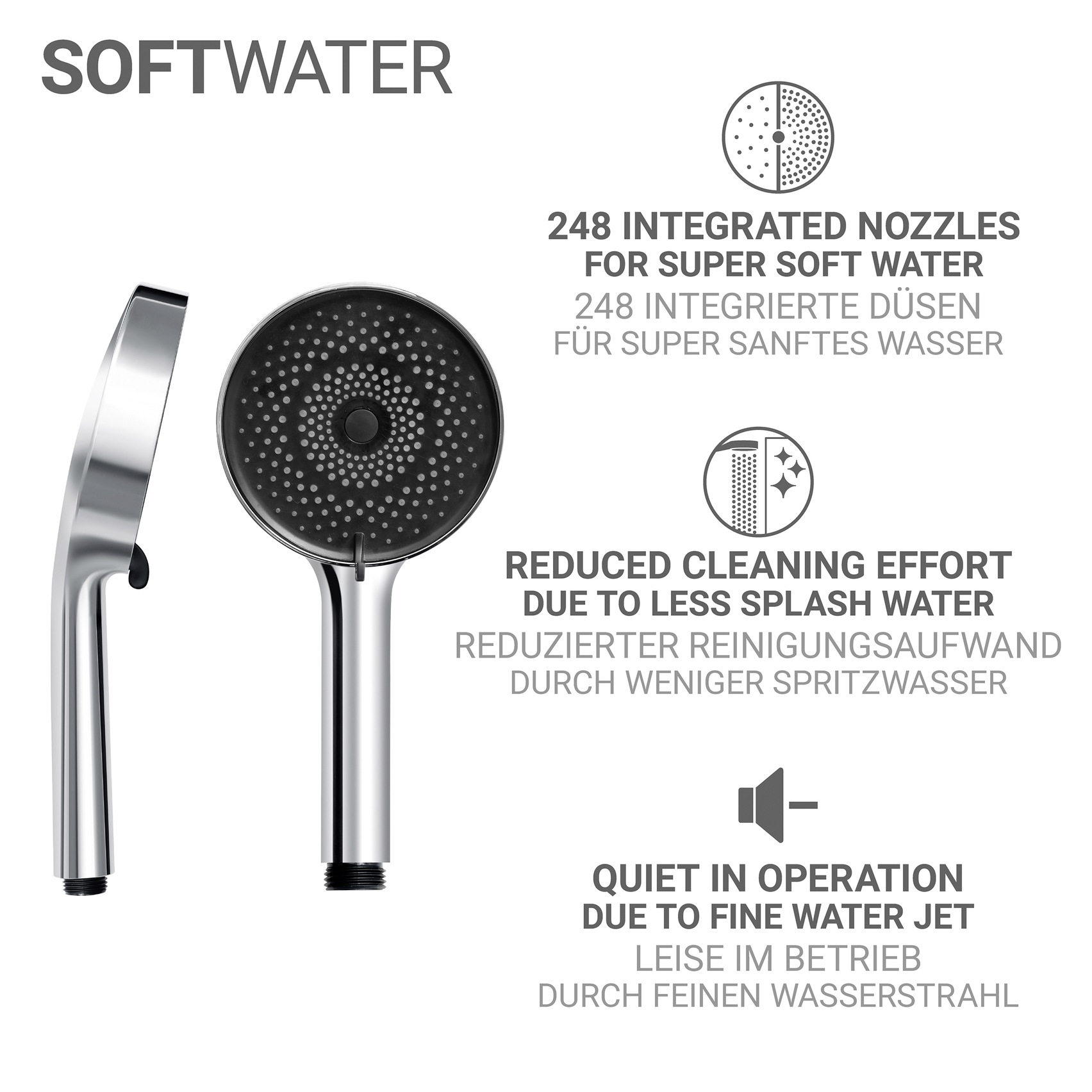 WENKO Brausehalter »Softwater« Set,  Duschstange mit Duschkopf, 3 Strahlarten, Ø 12 cm, mikrofeine Düsen