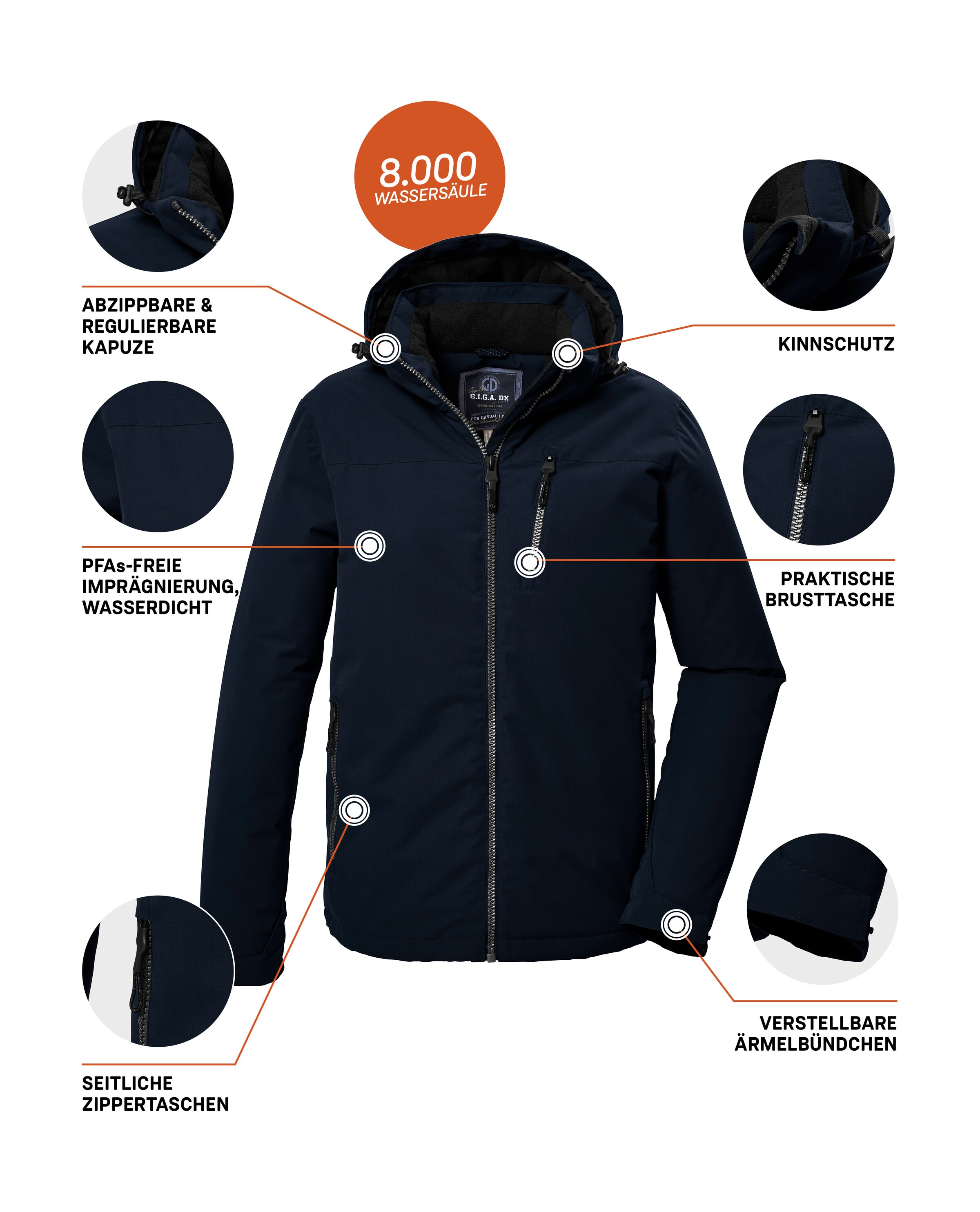 G.I.G.A. DX by killtec Funktionsjacke »GW 64 MN JCKT«, Wasserfeste, atmungsaktive Winterjacke mit verstellbarer Kapuze