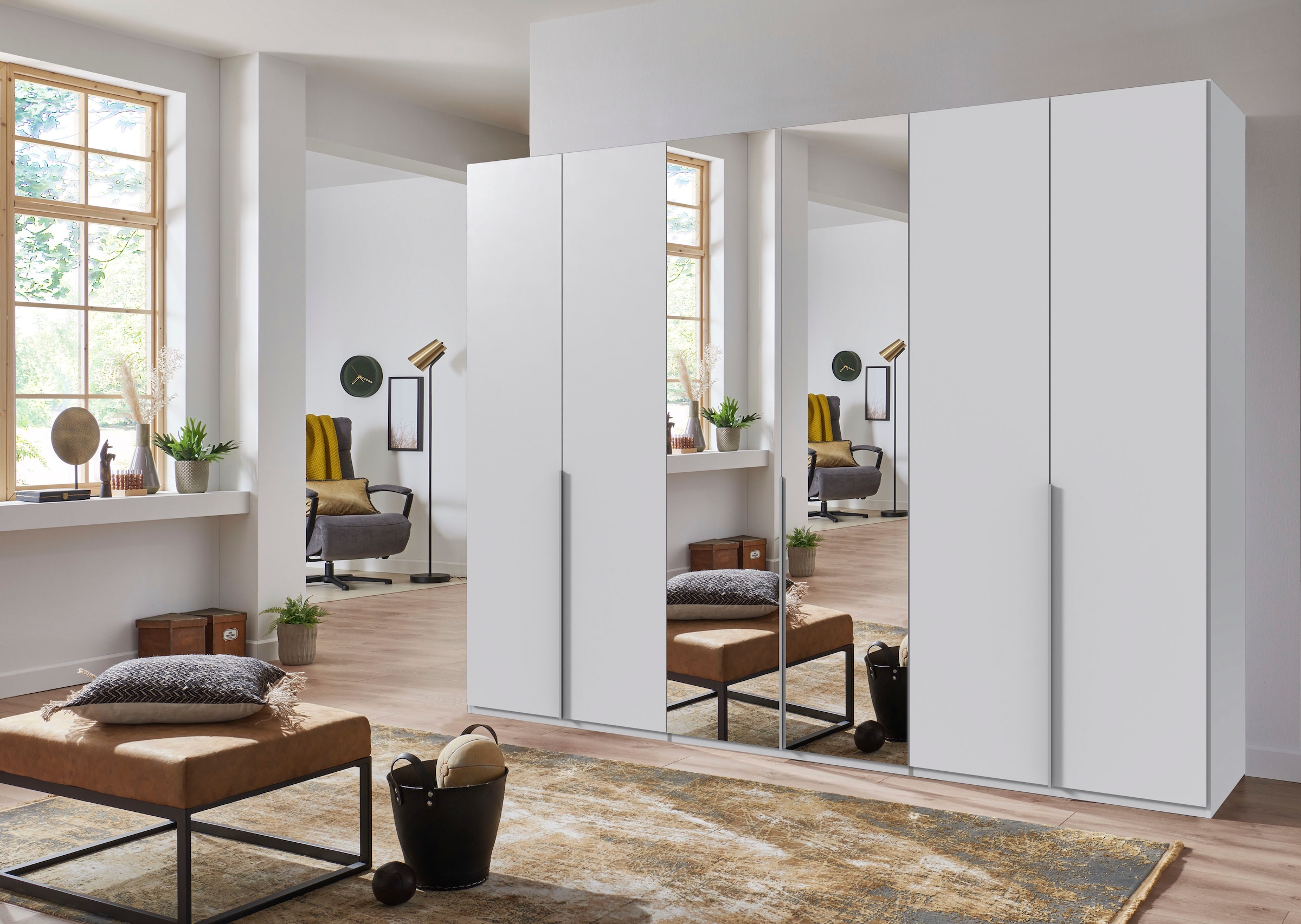 Wimex Kleiderschrank »Mugano, in 5 Breiten und 2 Höhen, Made in Germany«, (in Basic oder Premium Ausstattung mit 2 weiteren Einlegeböden), mit langen Griffstangen aus Metall, wahlweise mit oder ohne Spiegel