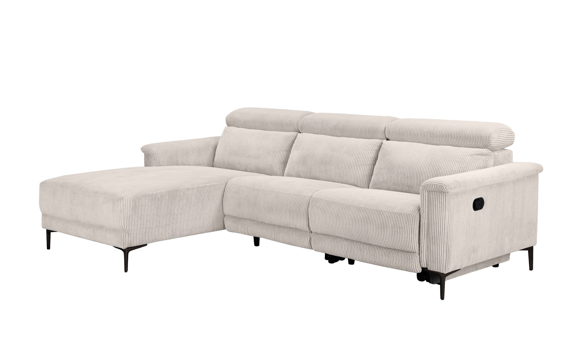 Places of Style Ecksofa »Lund in Cord, L-Form, 261 cm, manuelle und elektr. Relaxfunktion,«, USB-A und Kopfteilverstellung