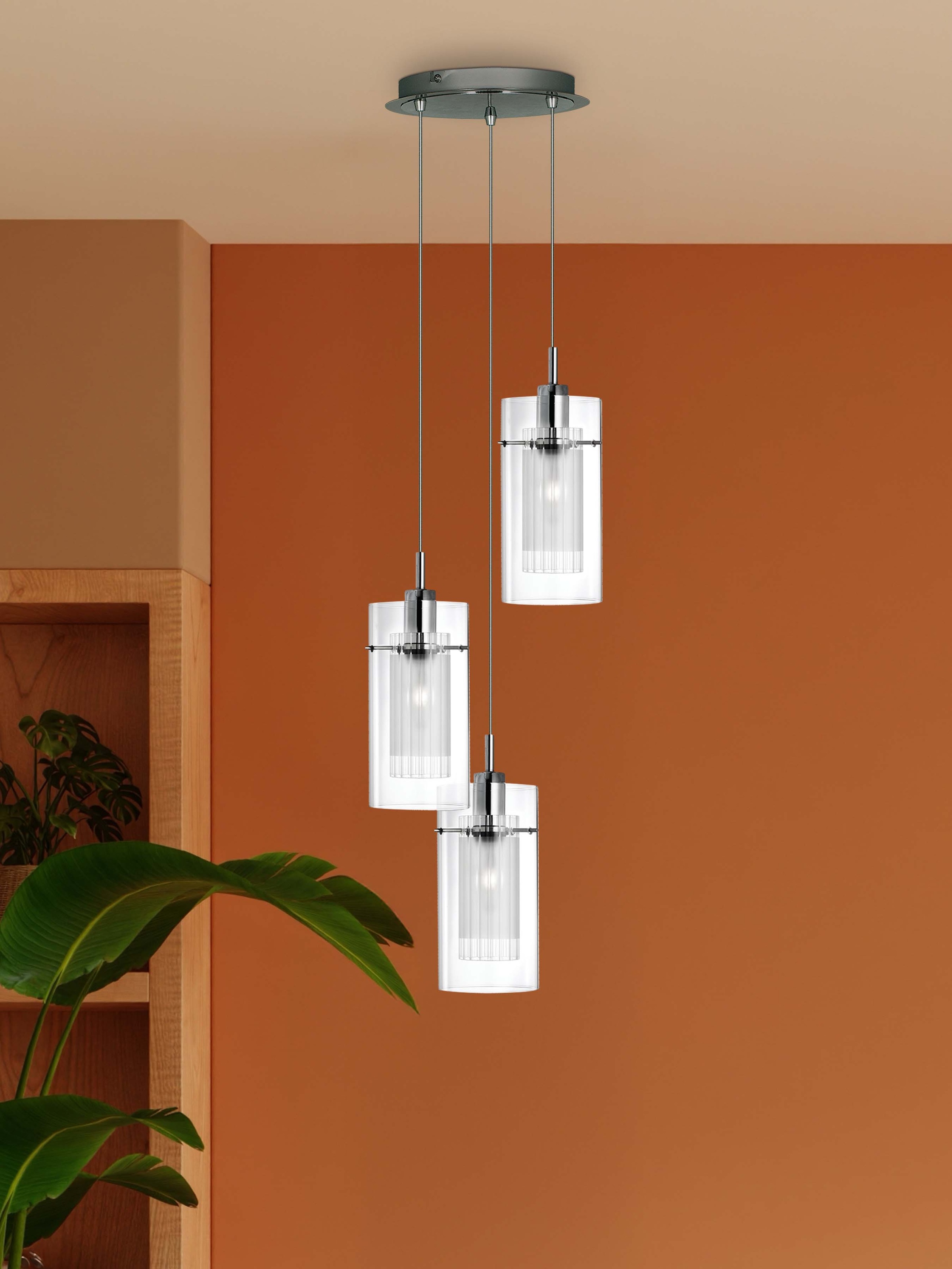 Searchlight Pendelleuchte »Duo I 3Lt Multi-Drop-Anhänger - Chrommetall & Glas« E14 1 Stk.