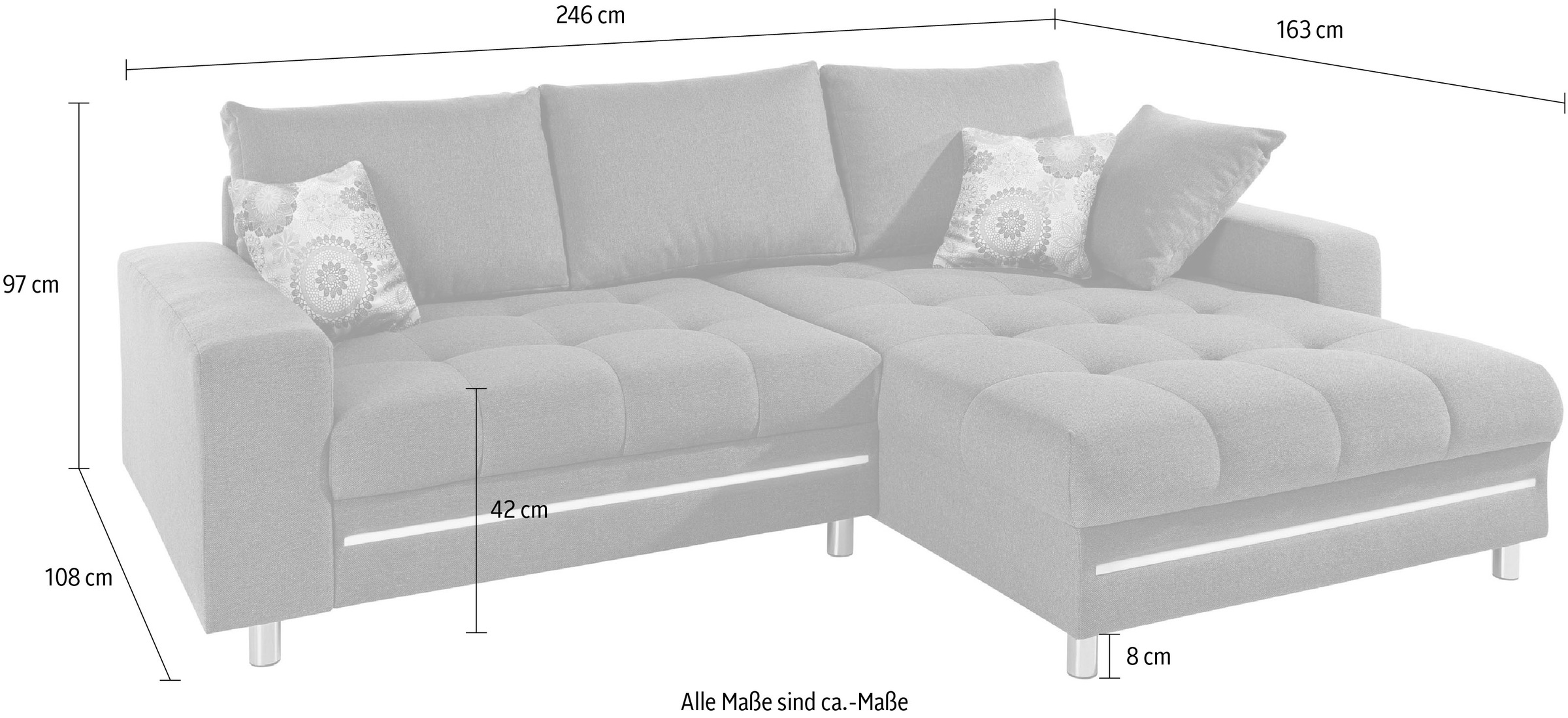 Mr. Couch Ecksofa »Tobi 3«, wahlweise mit Kaltschaum (140kg Belastung/Sitz), RGB-LED-Beleuchtung