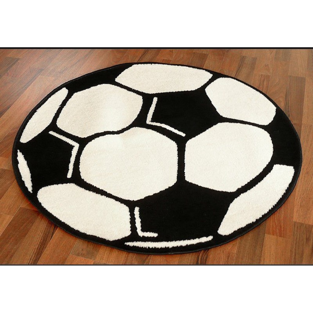 HANSE Home Kinderteppich »Fußball«, rund, 10 mm Höhe, Fußball Spielunterlage für jede Gelegenheit, Kurzflor, Kinderzimmer, Pflegeleicht