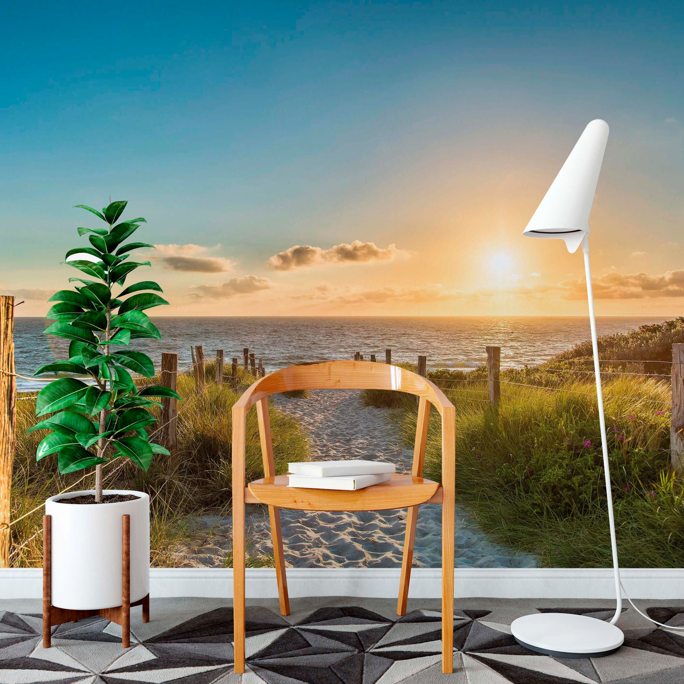 living walls Fototapete »Strand Dünen Sonnenuntergang«, Motiv-abstrakt-naturalistisch, Dünen Tapete Strand Fototapete Schlafzimmer Tapeten Design Wandtapete