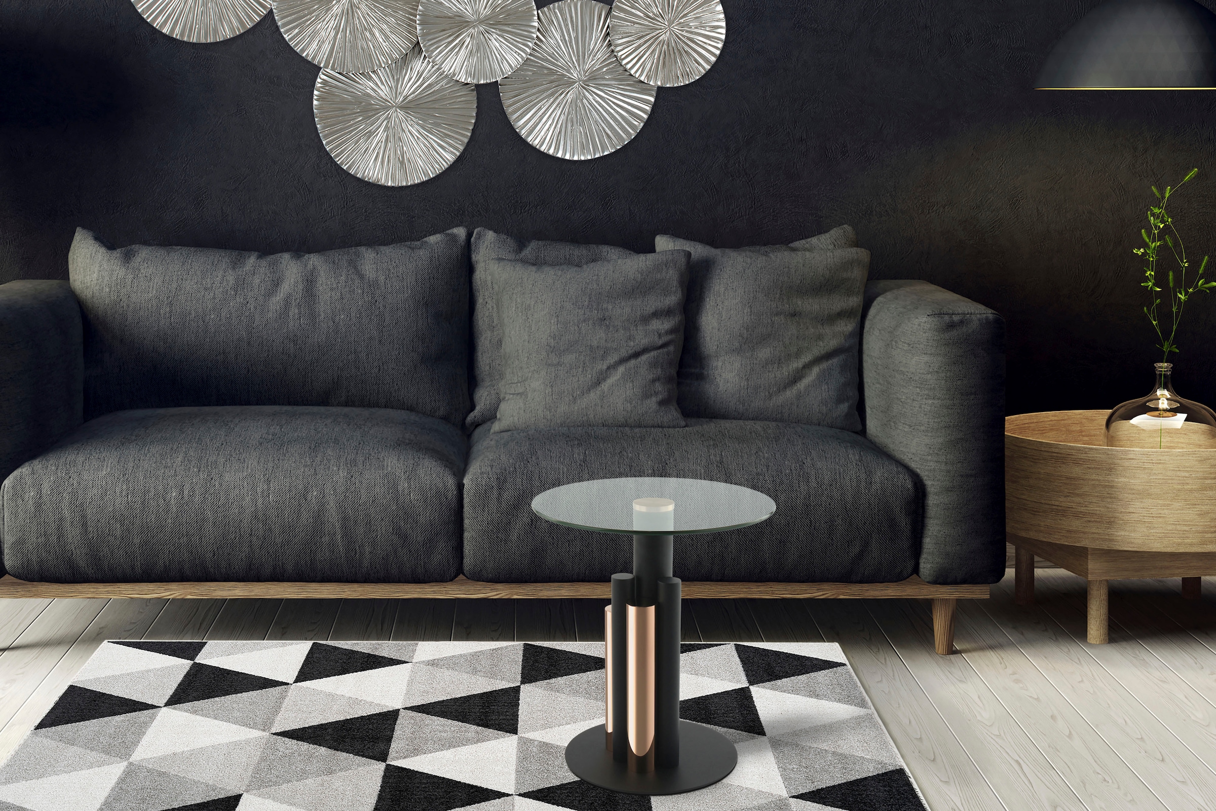 Kayoom Beistelltisch »Ontario 225, Runde  Glasplatte aus Sicherheitsglas, 100% Edelstahl« 1 Stk. tlg. Modernes Design, zweifarbiges Säulengestell, Eyecatcher Element