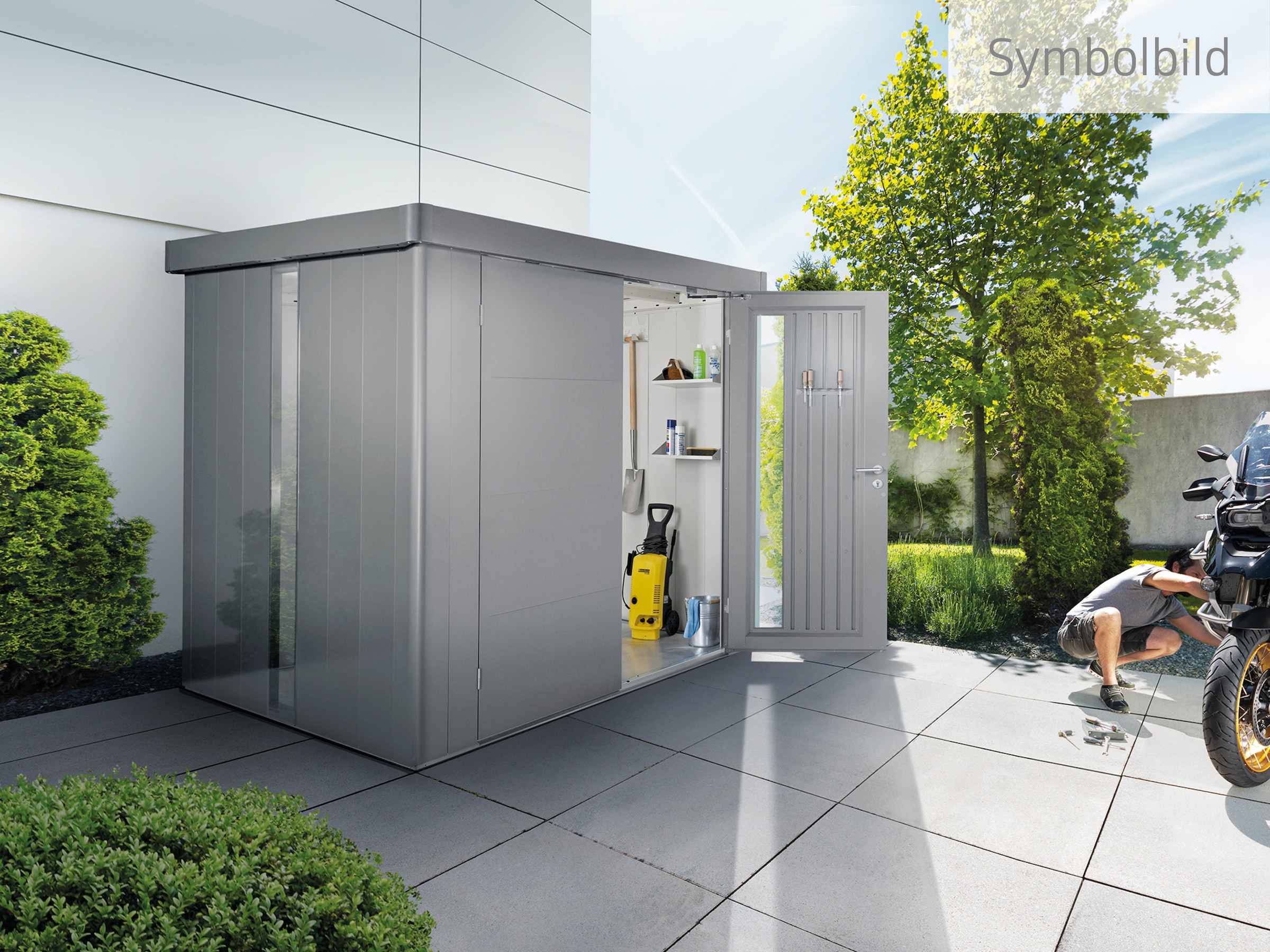 Biohort Gerätehaus »NEO Gr. 3D, verschiedene Farben«, stylisches Gartenhaus mit Flachdach
