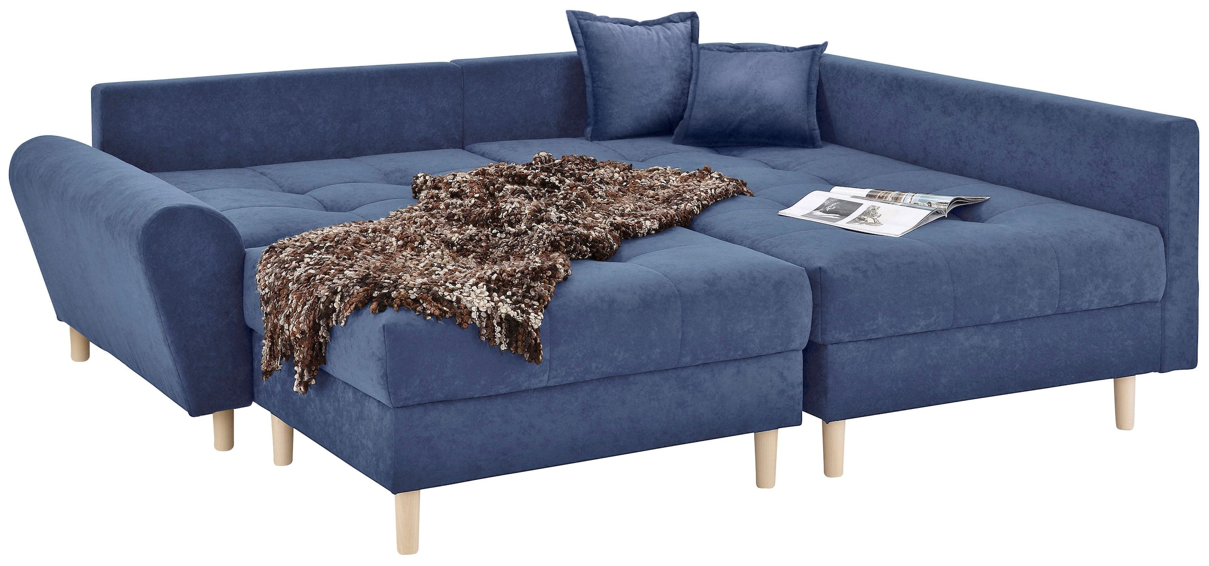Home affaire Ecksofa »Rice L-Form inkl. Hocker«, (Set, mit Hocker), mit Bonnellfederkern, Hocker & Kissen, Ottomane beidseitig montierbar