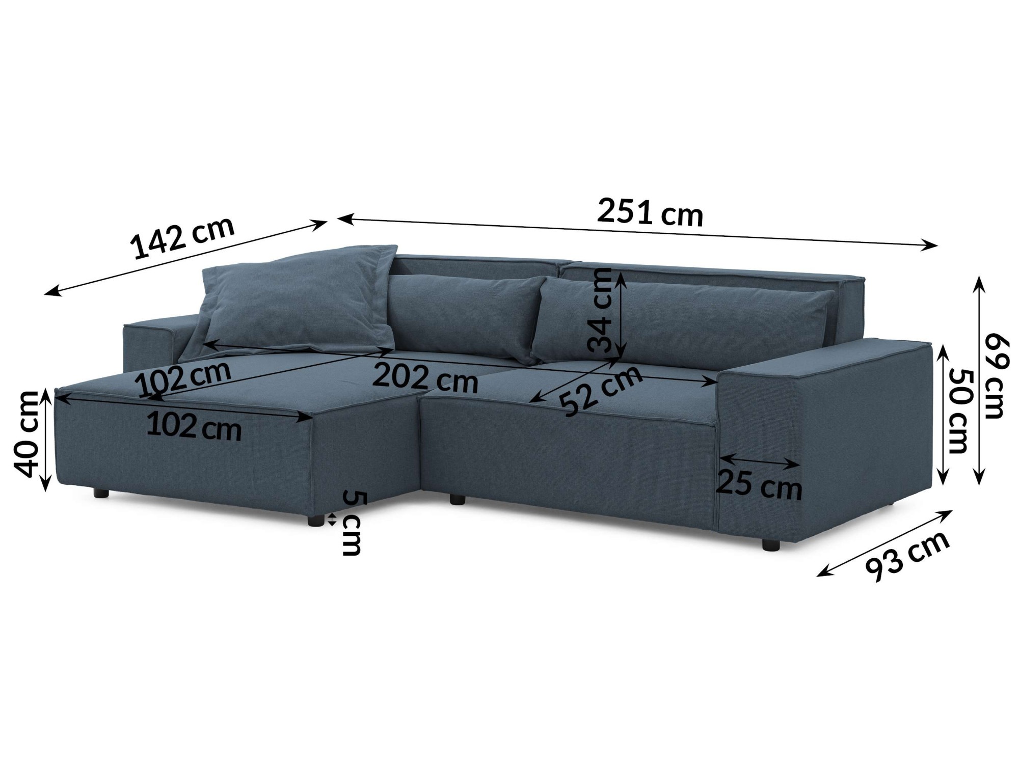 OTTO home Ecksofa »KINLEE Design-Sofa mit Recamiere rechts/links, Maße B/T/H 251/144/70cm«, L-Form mit Wellenunterfederung, ohne Bettfunktion, modern und beguem