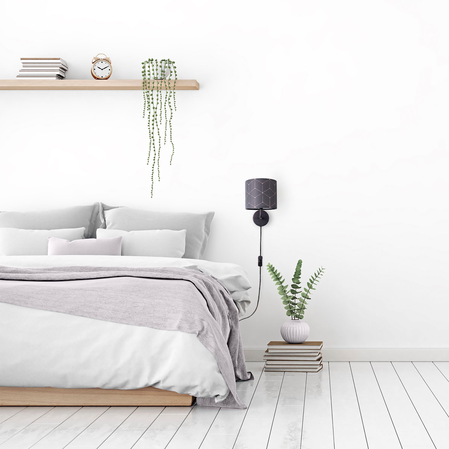 Paco Home Wandleuchte »Luca Cube«, Leuchtmittel E14 | ohne Leuchtmittel, Wohnzimmer Büro Modern Stoffschirm Rund E14 Abstrakt