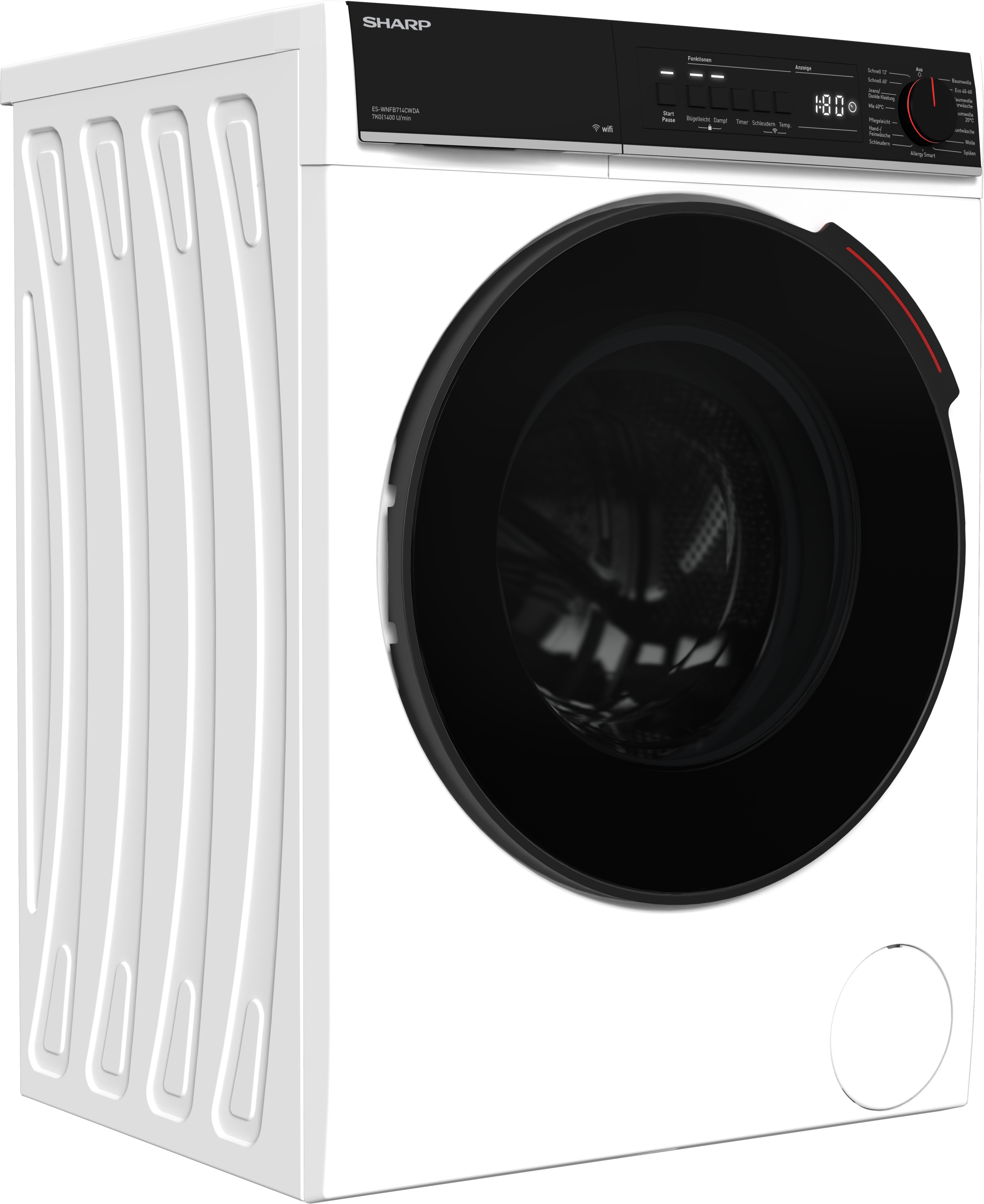 SHARP Waschmaschine Mid Class »ES-WNFB714CWDA-DE« 7 kg 1400 U/min 7kg / +WIFI / A-20% / black Doorring+knob/Steam/White weiß Steuerung über...