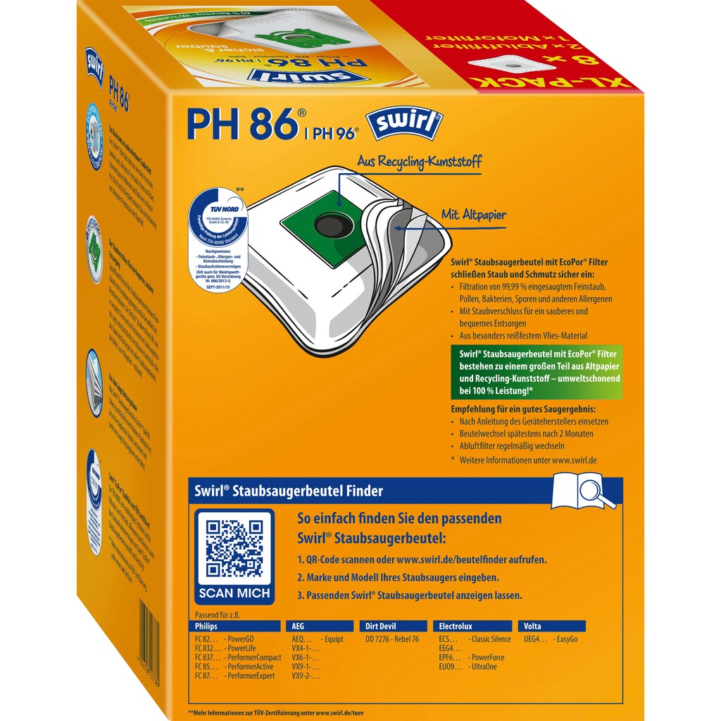 Swirl Staubsaugerbeutel »Swirl® PH 86/96 EcoPor® XL Vorteilspack«, (Packung, 11 St.)