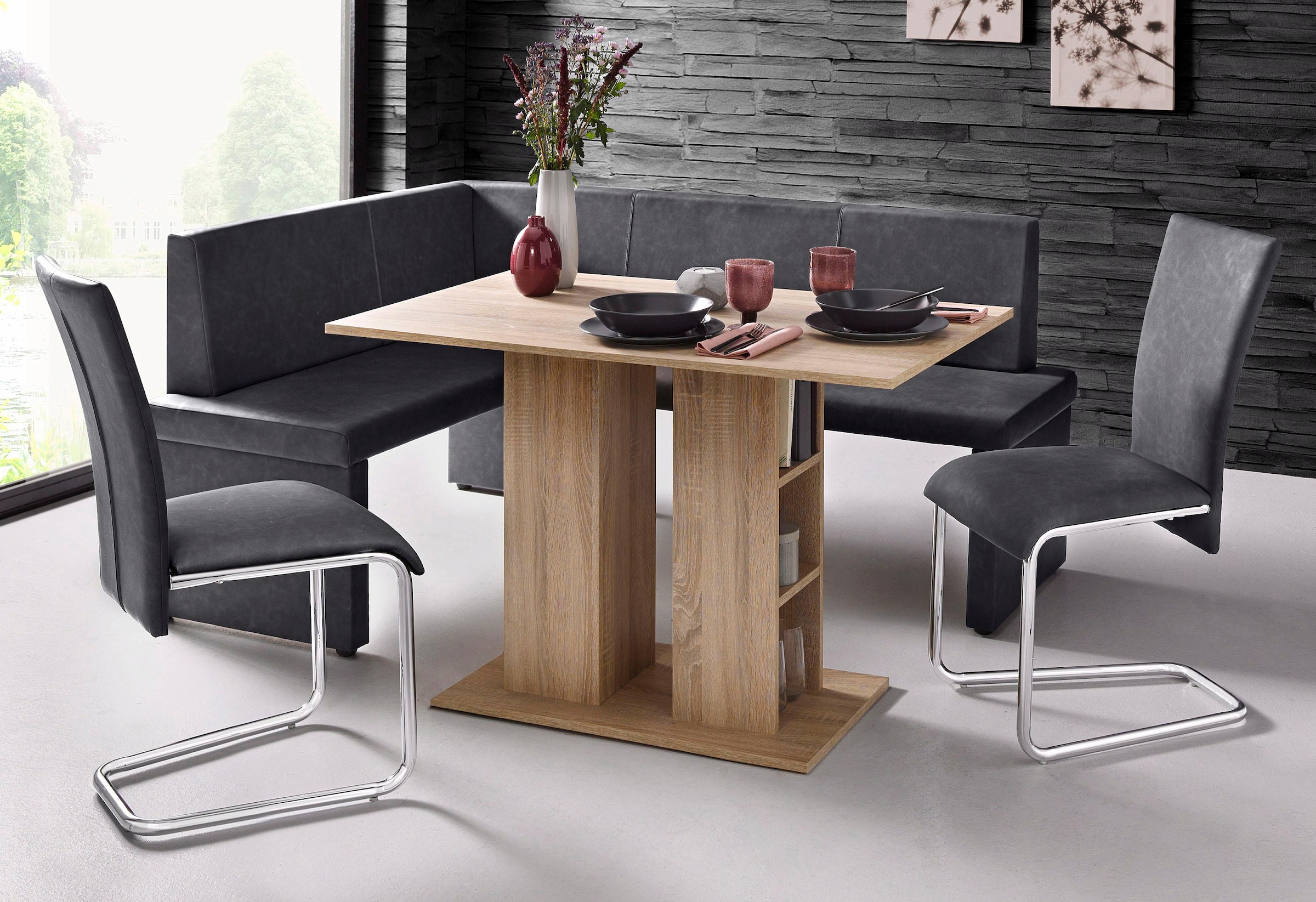 7. Bild von Homexperts Säulen-Esstisch »Mulan«, Breite 110 cm mit Regalfächern, in 3 Farben erhältlich