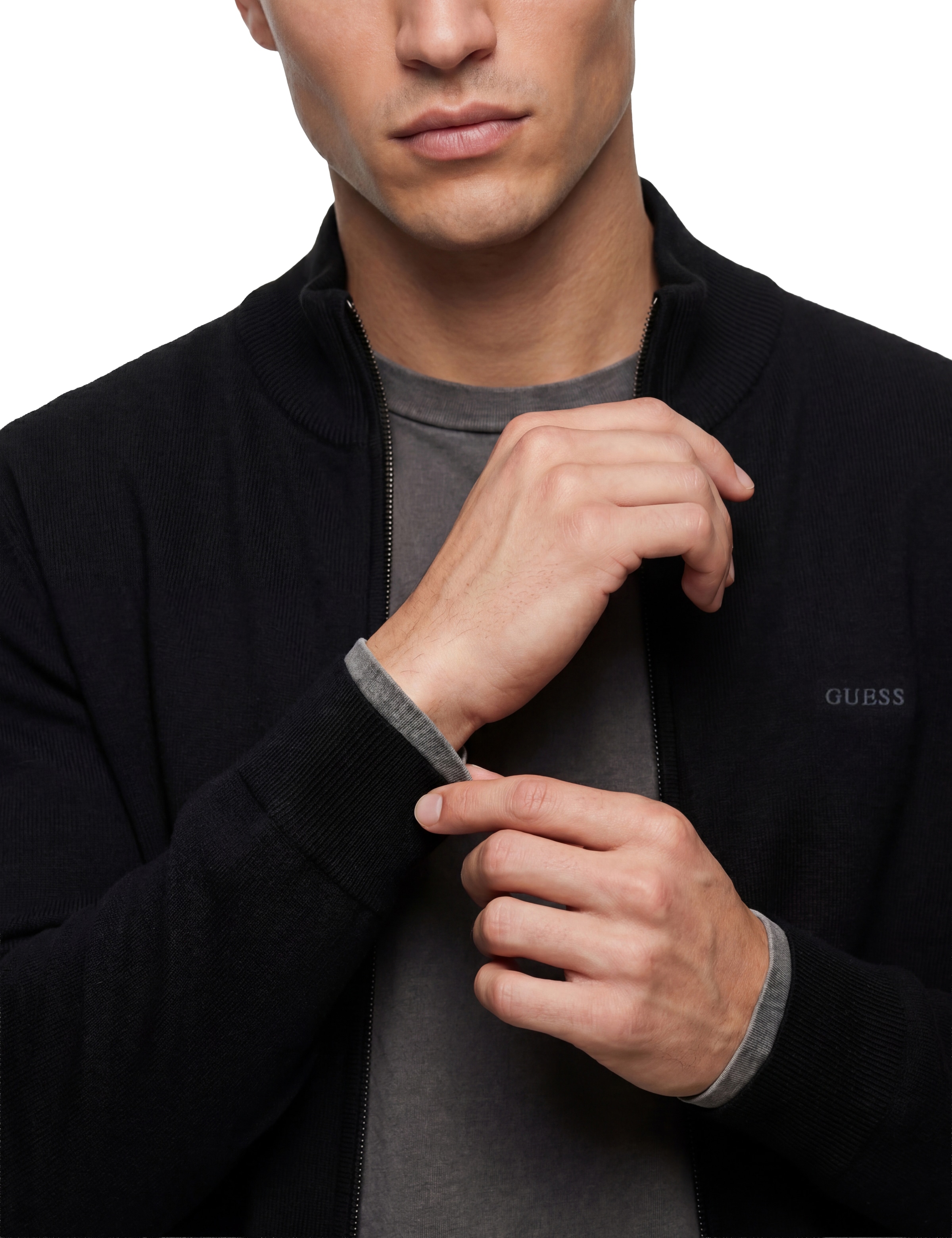 Guess Strickjacke »MAGNUS« mit Woll- und Seiden-Anteil, Stehkragen, Regular Fit