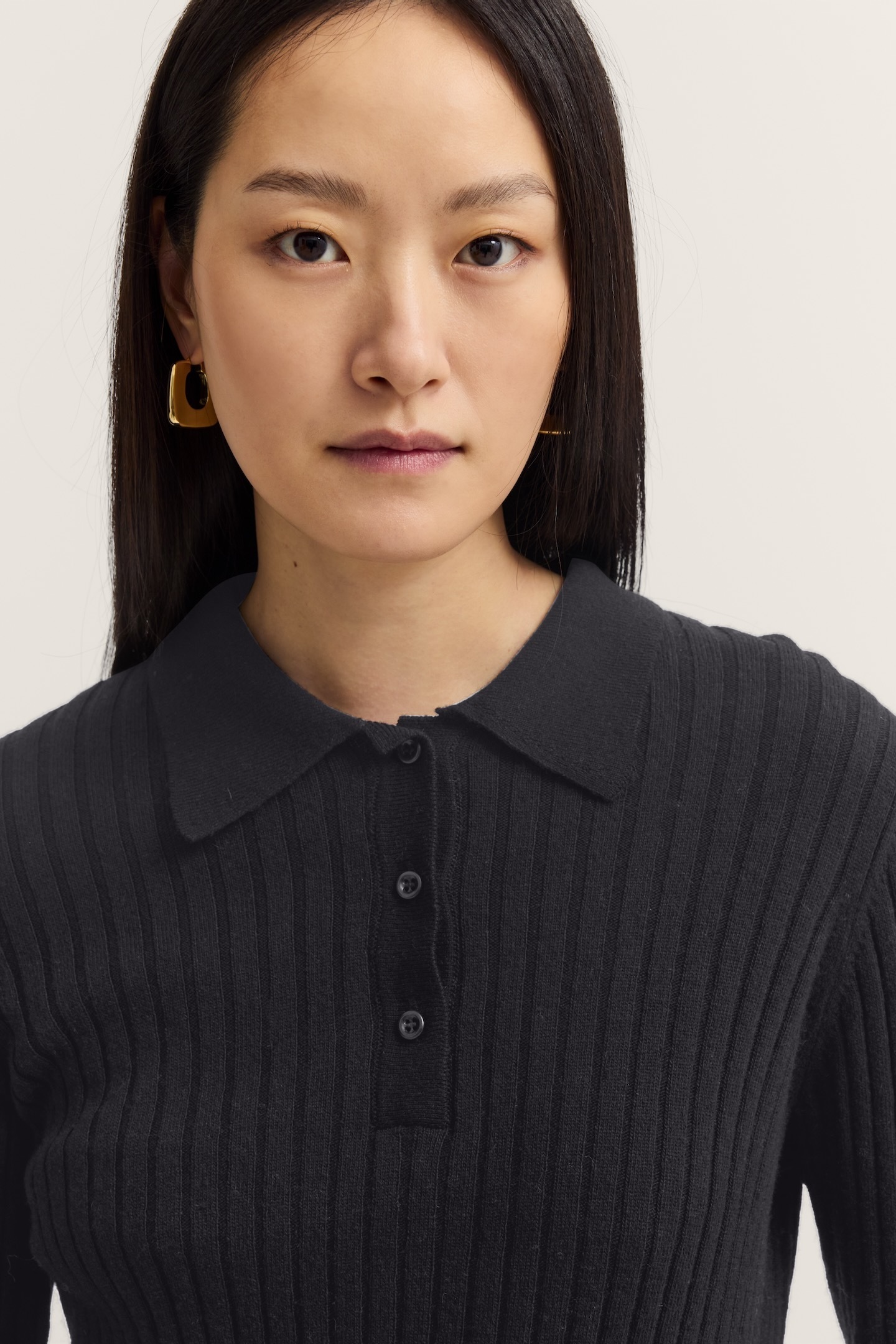 bugatti Polokragenpullover »Kaschmir-Mix« aus Rippstrick mit Knopfleiste