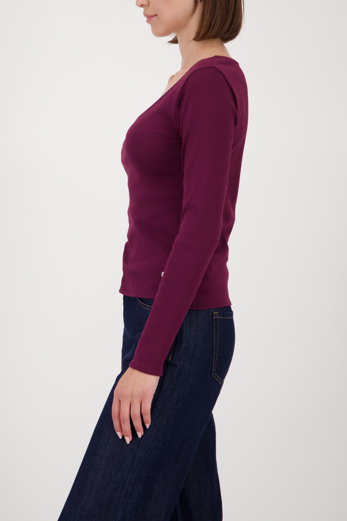 Monari Langarmshirt »Shirt Rippe Schmuck«, Mit weitem Rundhalsausschnitt