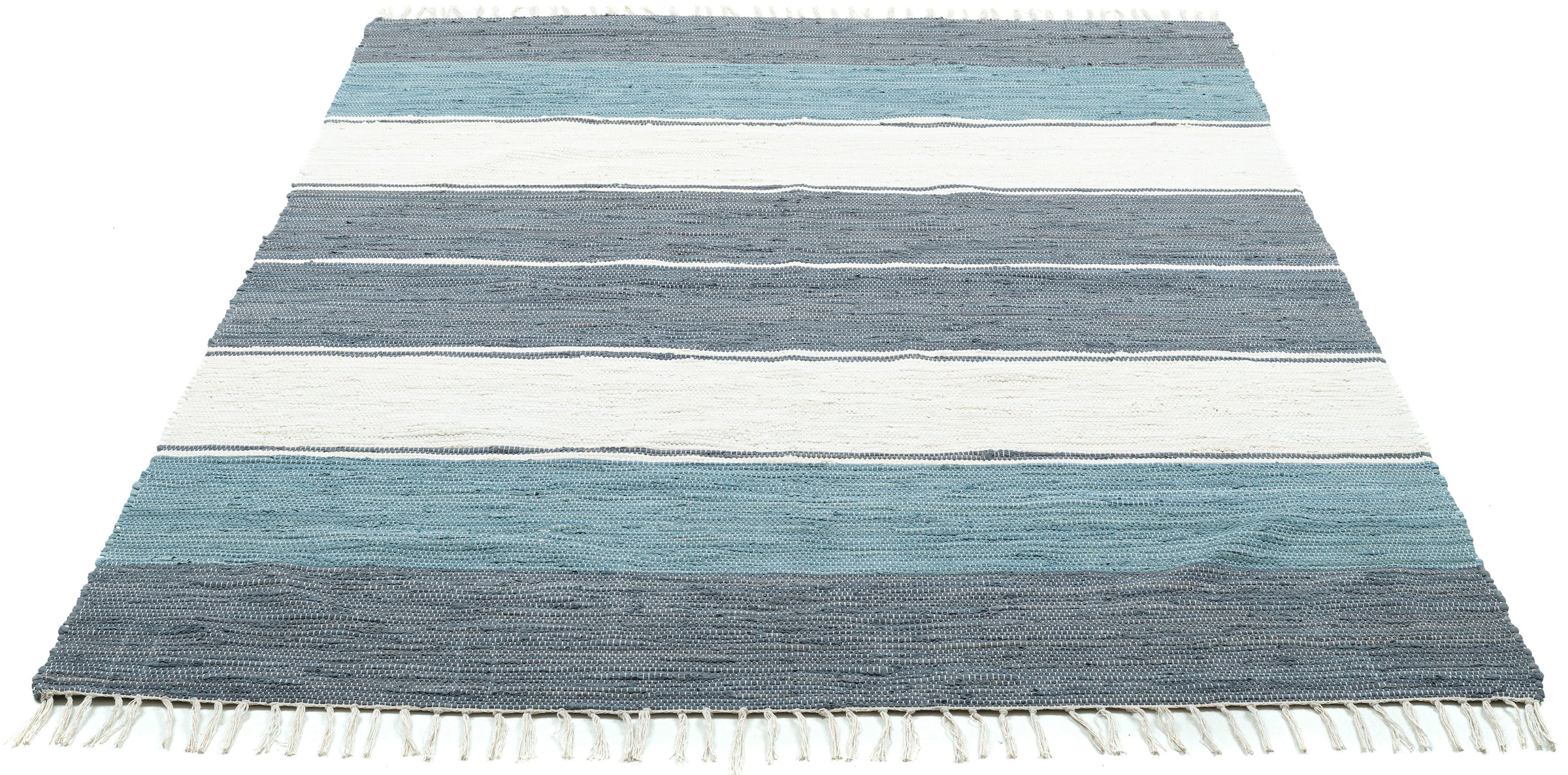 Raten Teppich kaufen mit Cotton«, Flachgewebe, auf THEKO Baumwolle, Fransen handgewebt, »Stripe gestreift, rechteckig, reine