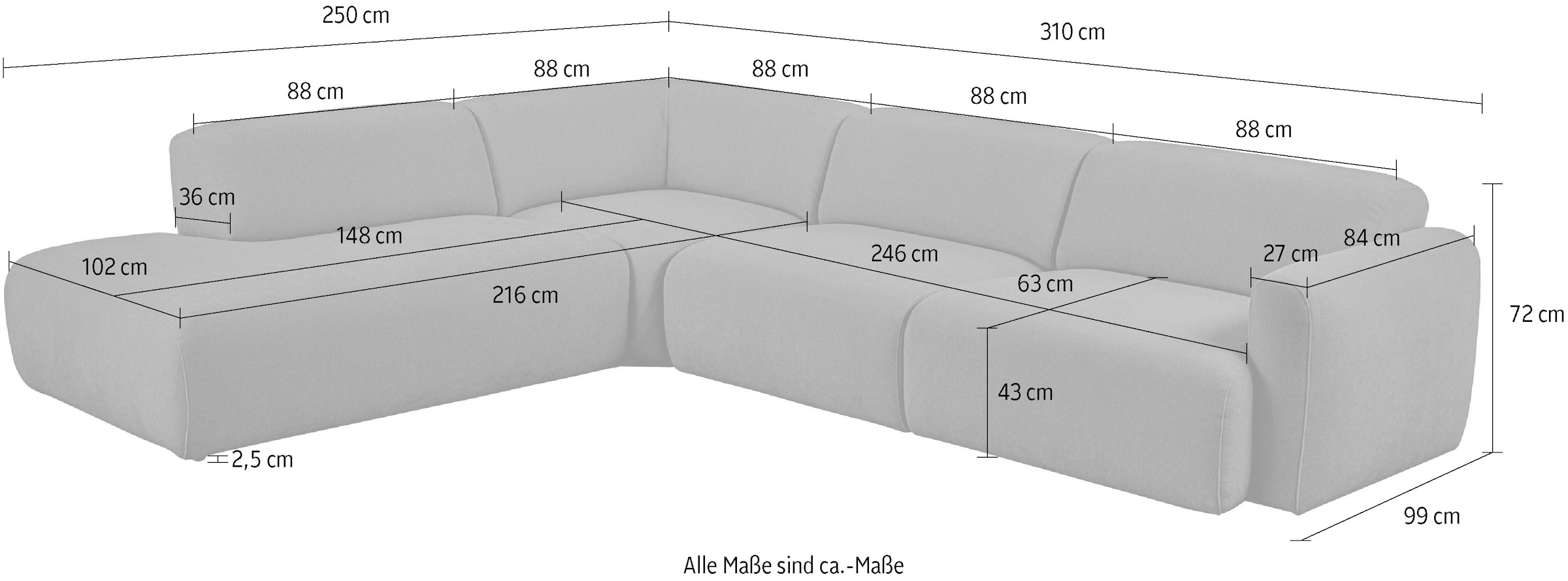 Home affaire Ecksofa »Myrland Wohnlandschaft« Breite 310 cm, L-Form, Chenille, Easy Clean Stoff, mit Kaltschaum
