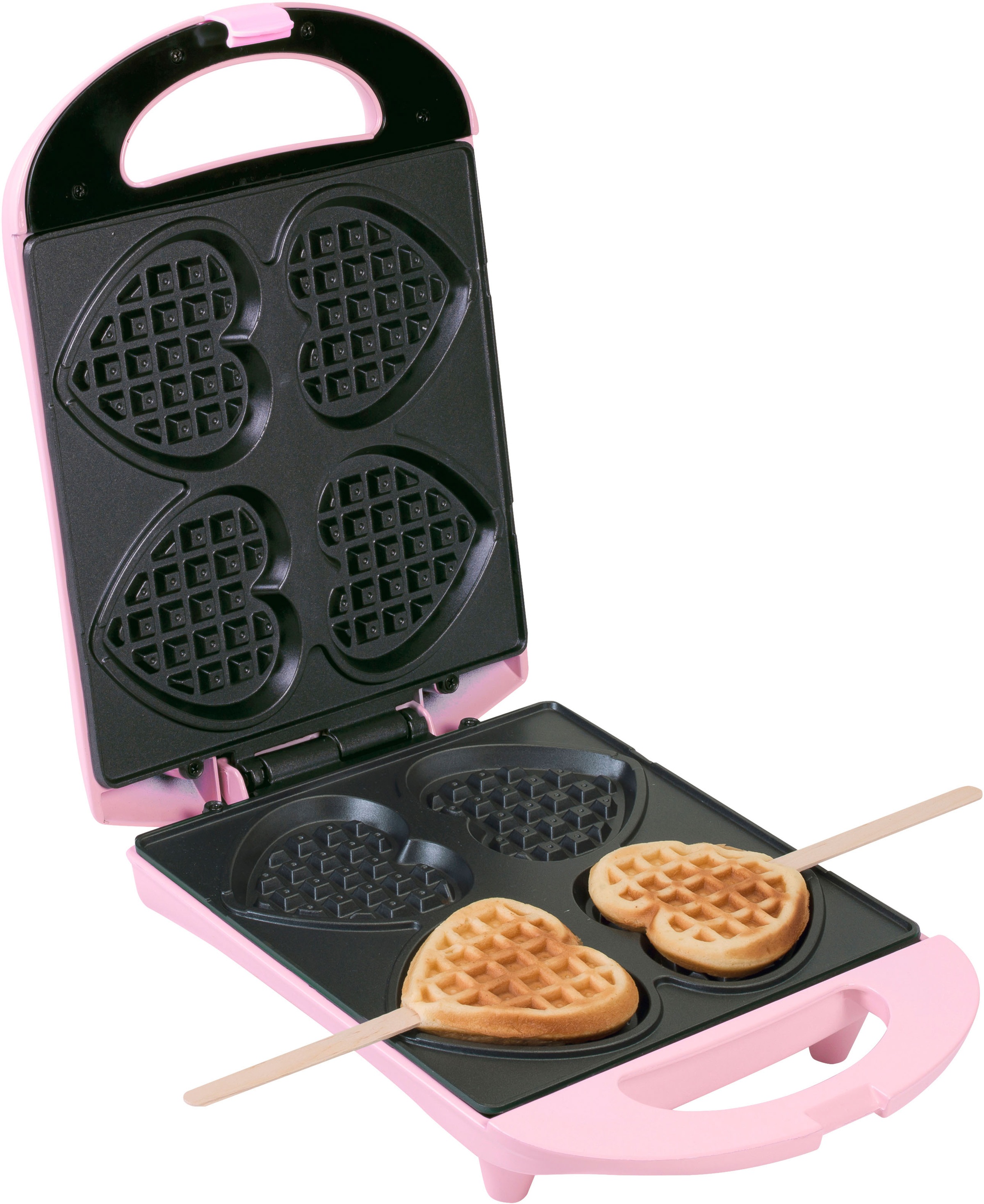 bestron Waffeleisen »DSW271P für Herzwaffeln am Stiel«, 780 W, Waffelmaker mit Antihaftbeschichtung Retro Design