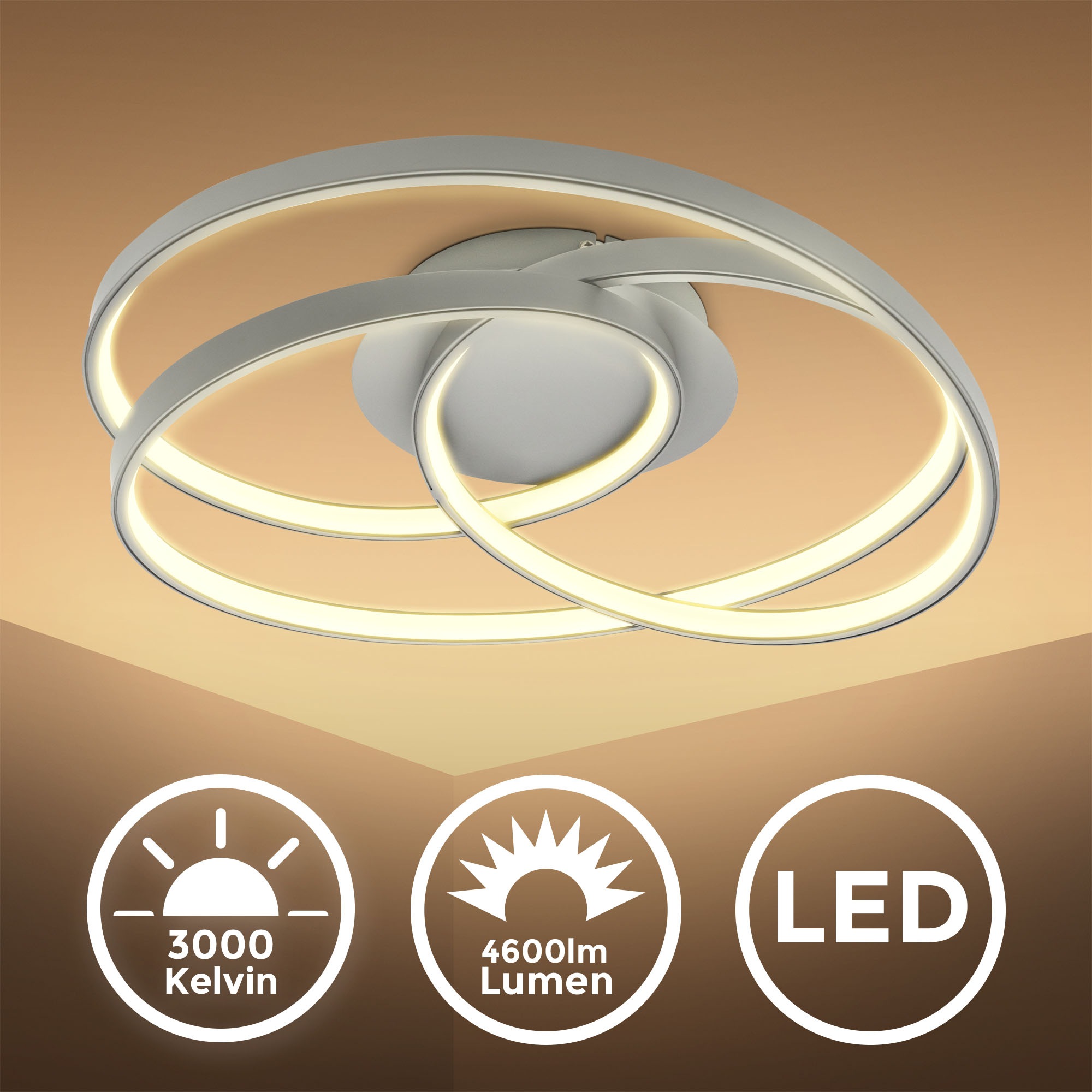 B.K.Licht LED Deckenleuchte »LED Frame-Deckenlampe, Ringleuchte, Silber, 3.000K«, 1 flammig, Leuchtmittel LED-Modul | LED fest integriert, 4.600lm, 35W, mit warmweißen Licht, IP20, B: 39,5cm