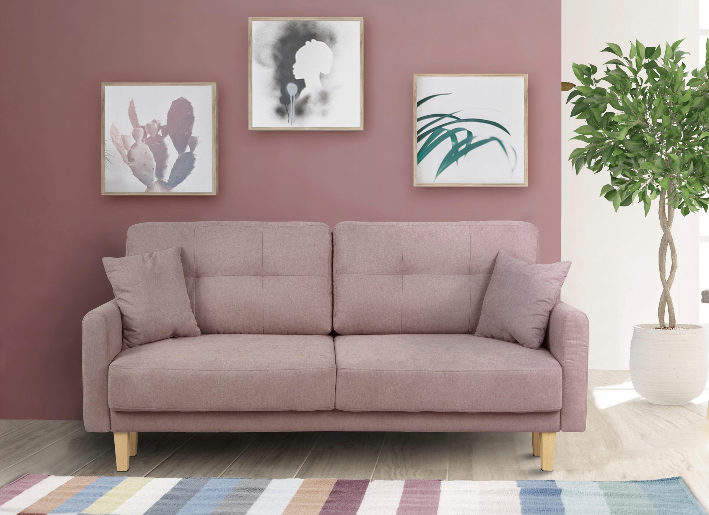 Home affaire 2-Sitzer »TRIPLO mit Wellenunterfederung, Maße B/T/H: 165/100/89 cm«, Sofa mit Steppung im Rückenbereich, incl. Rückenkissen und Zierkissen