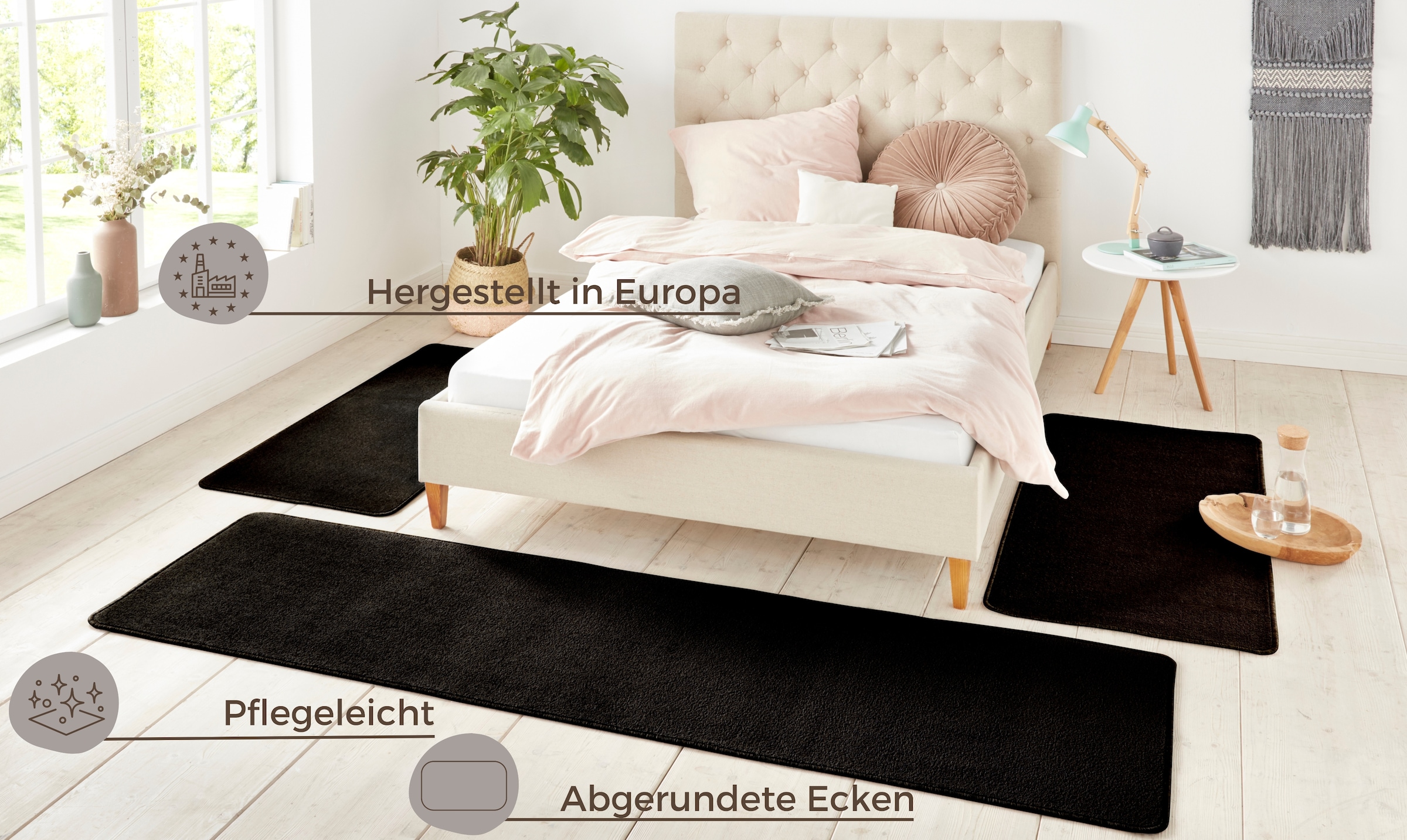 HANSE Home Bettumrandung »Shashi«, (3 tlg.), Kurzflor, Unifarben, Teppich, günstig online kaufen