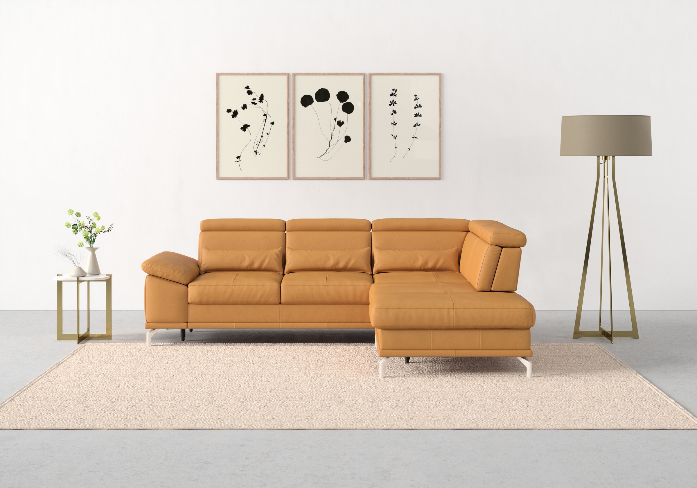 sit&more Ecksofa »Cabrio L-Form, mit Sitztiefenverstellung, Arm- und Kopfteilverstellung«, 3 Nierenkissen, Federkern, optional Bettfunktion und Stauraum