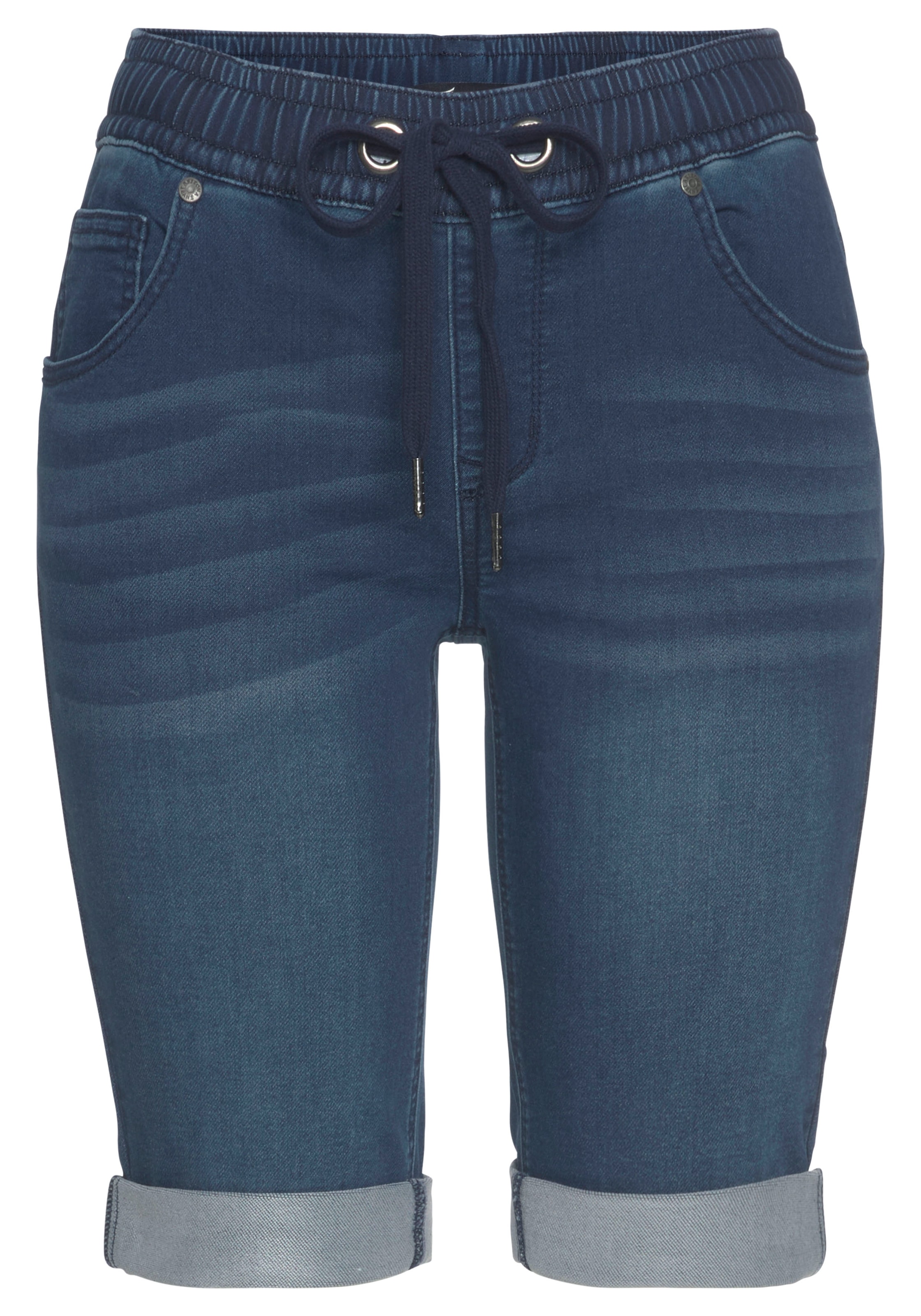 Arizona Jogg-Jeansbermudas, hohe Leibhöhe, krempelbare Beinabschlüsse, Used-Look
