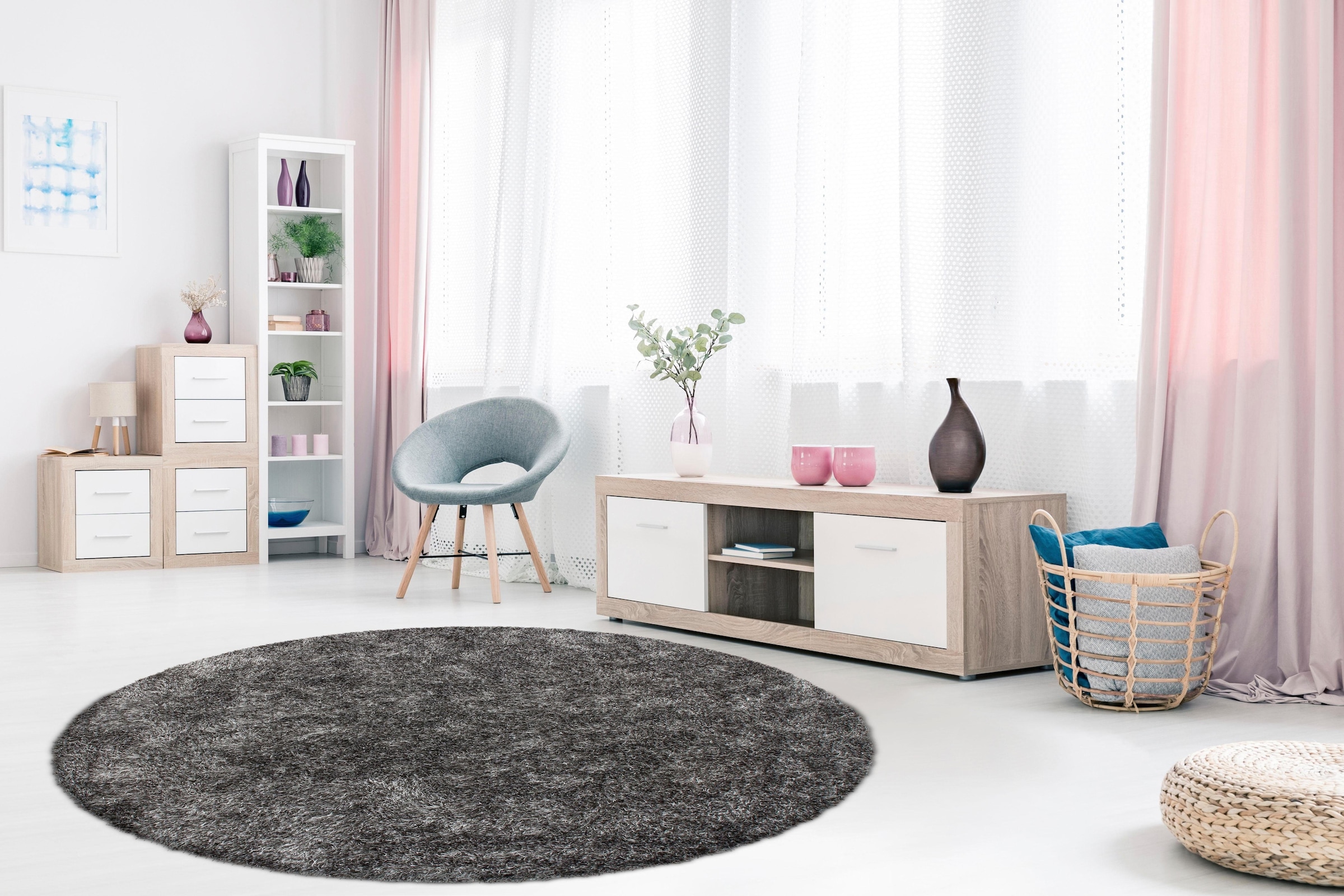 calo-deluxe Hochflor-Teppich »Masada 900«, rund, 40 mm Höhe, Wohnzimmer