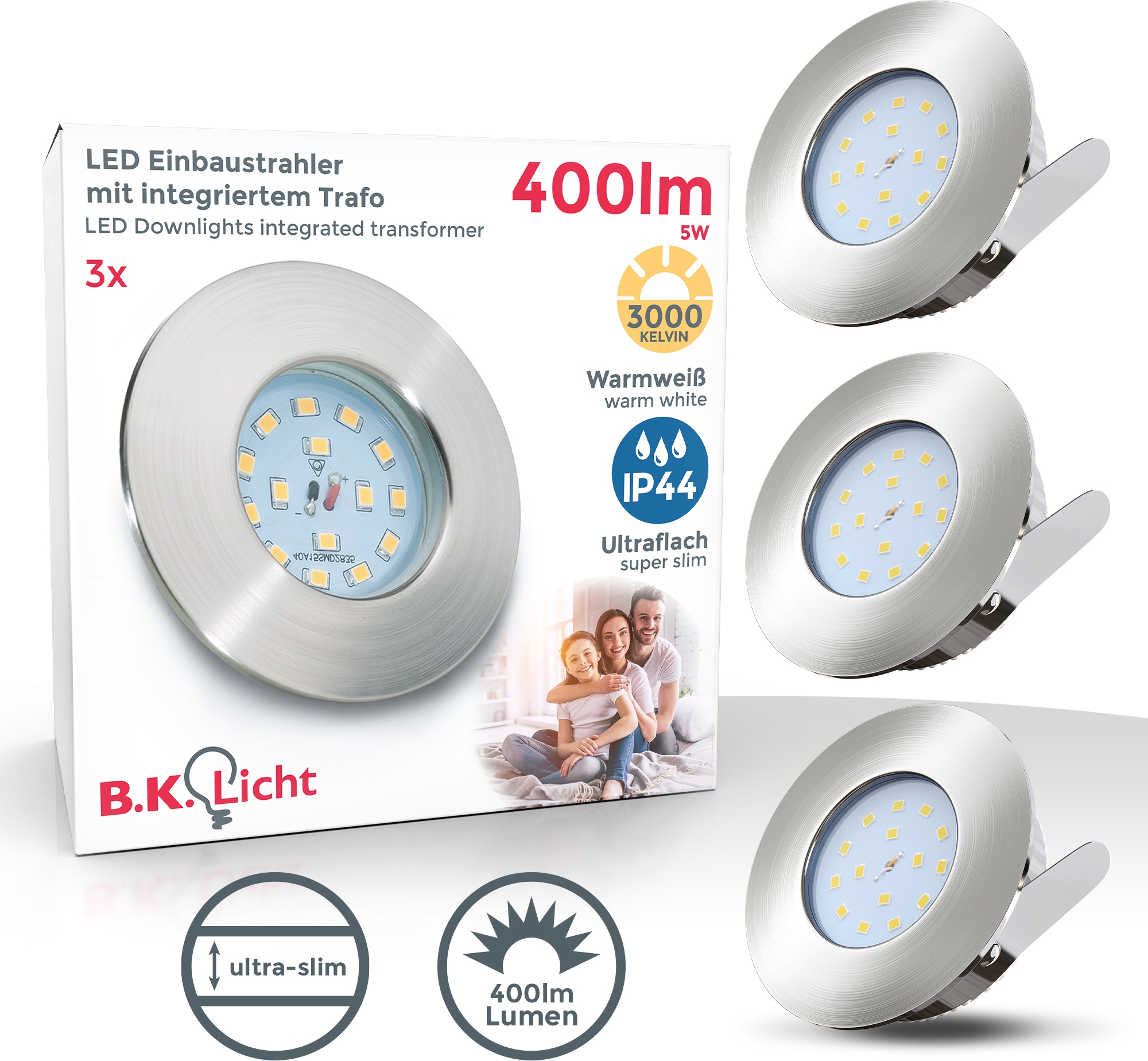 Einbauleuchte flammig-flammig, ultra-flach, Badezimmer, SET IP44 LED B.K.Licht »Elias«, online 3er LED Einbaustrahler, bestellen Decken-Spot, 3