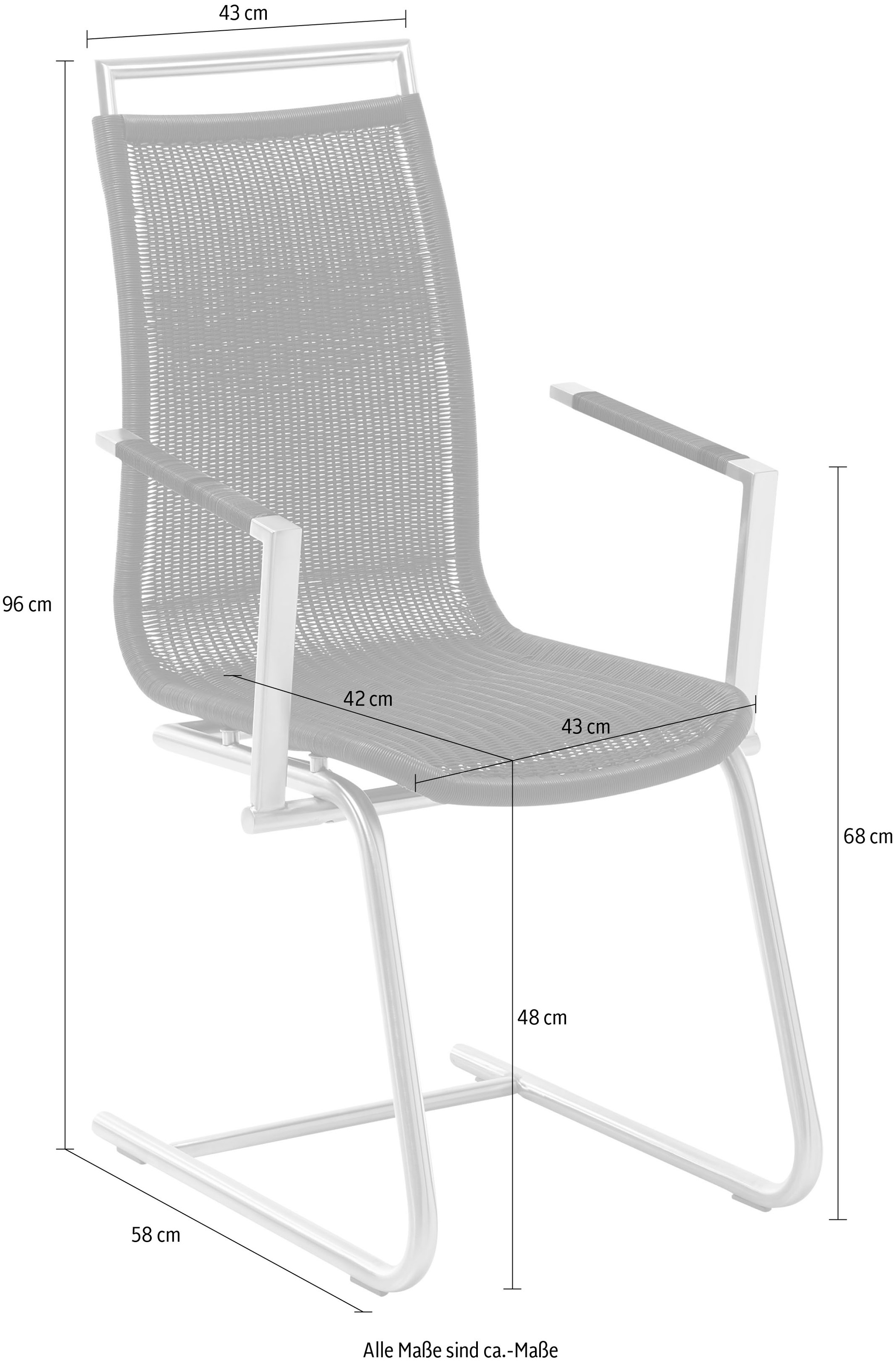 WK WOHNEN Freischwinger »WK 7400«, Gestell in Edelstahloptik, Vollgeflecht, mit Armlehne und Griff