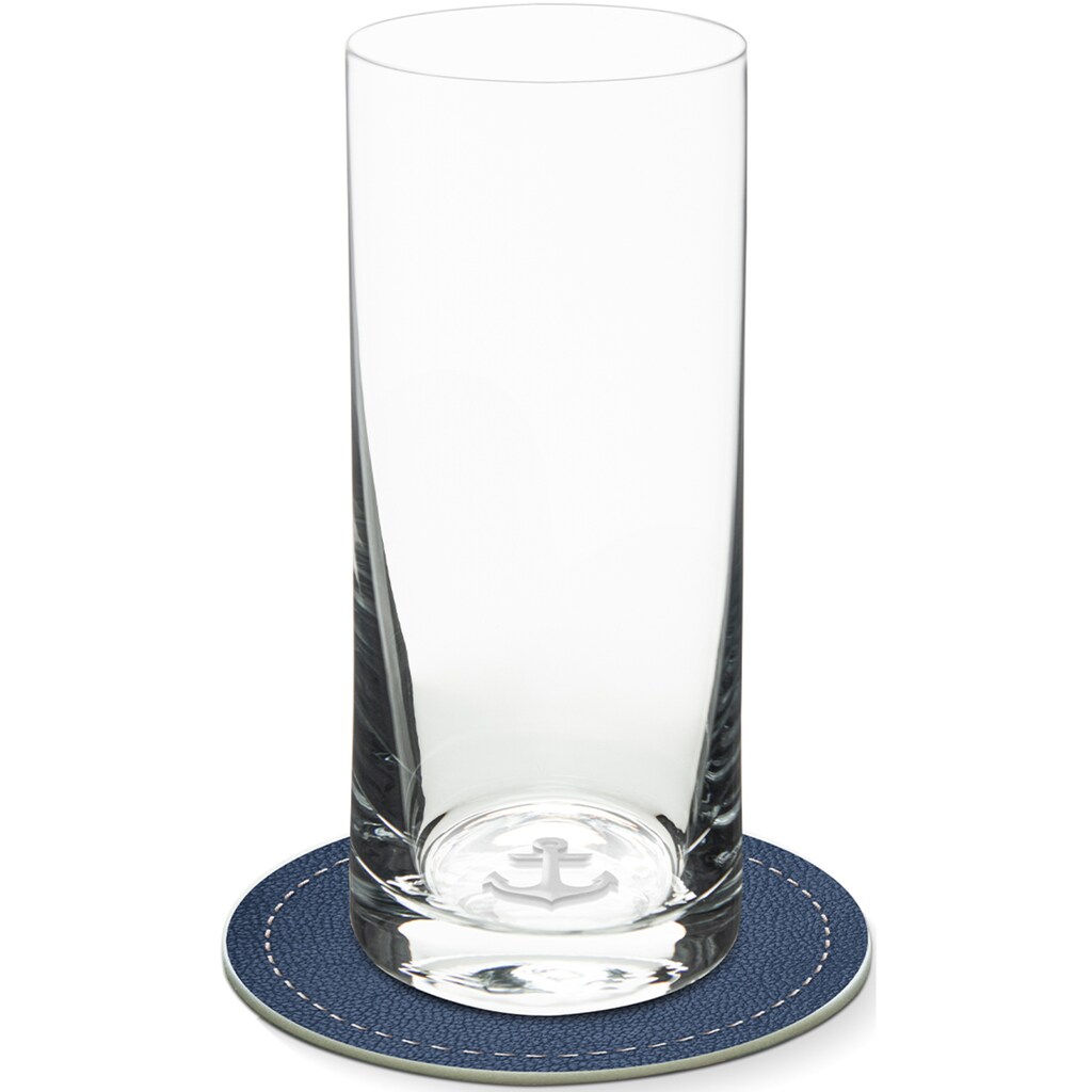 Contento Longdrinkglas, (Set, 4 tlg., 2 Longdrinkgläser und 2 Untersetzer), Anker, 400 ml, 2 Gläser, 2 Untersetzer