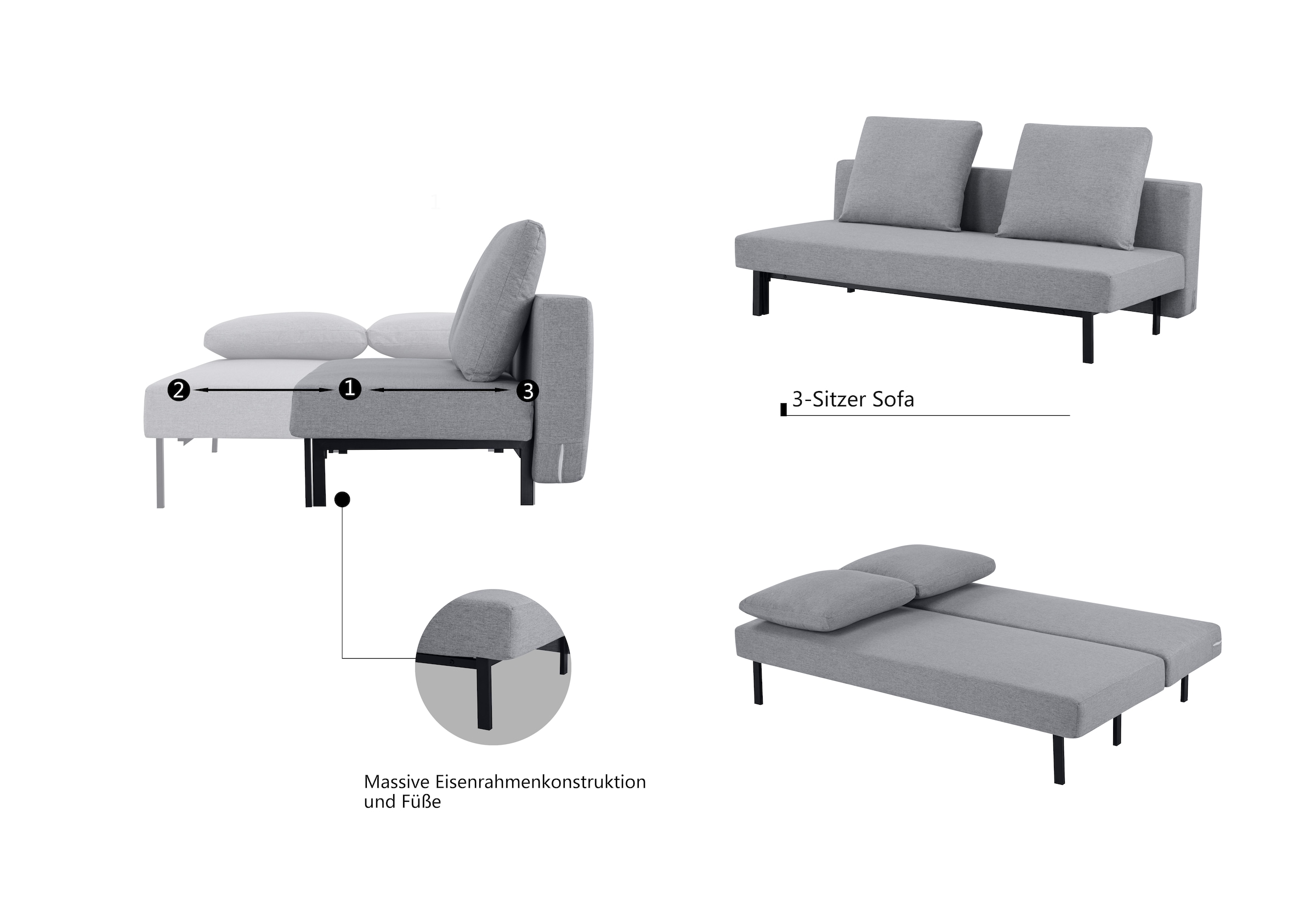 INOSIGN Schlafsofa »BROOKFIELD, Bettsofa, Klappsofa, Couch, Gästebett«, mit Bettfunktion, pflegeleichter Webstoffbezug