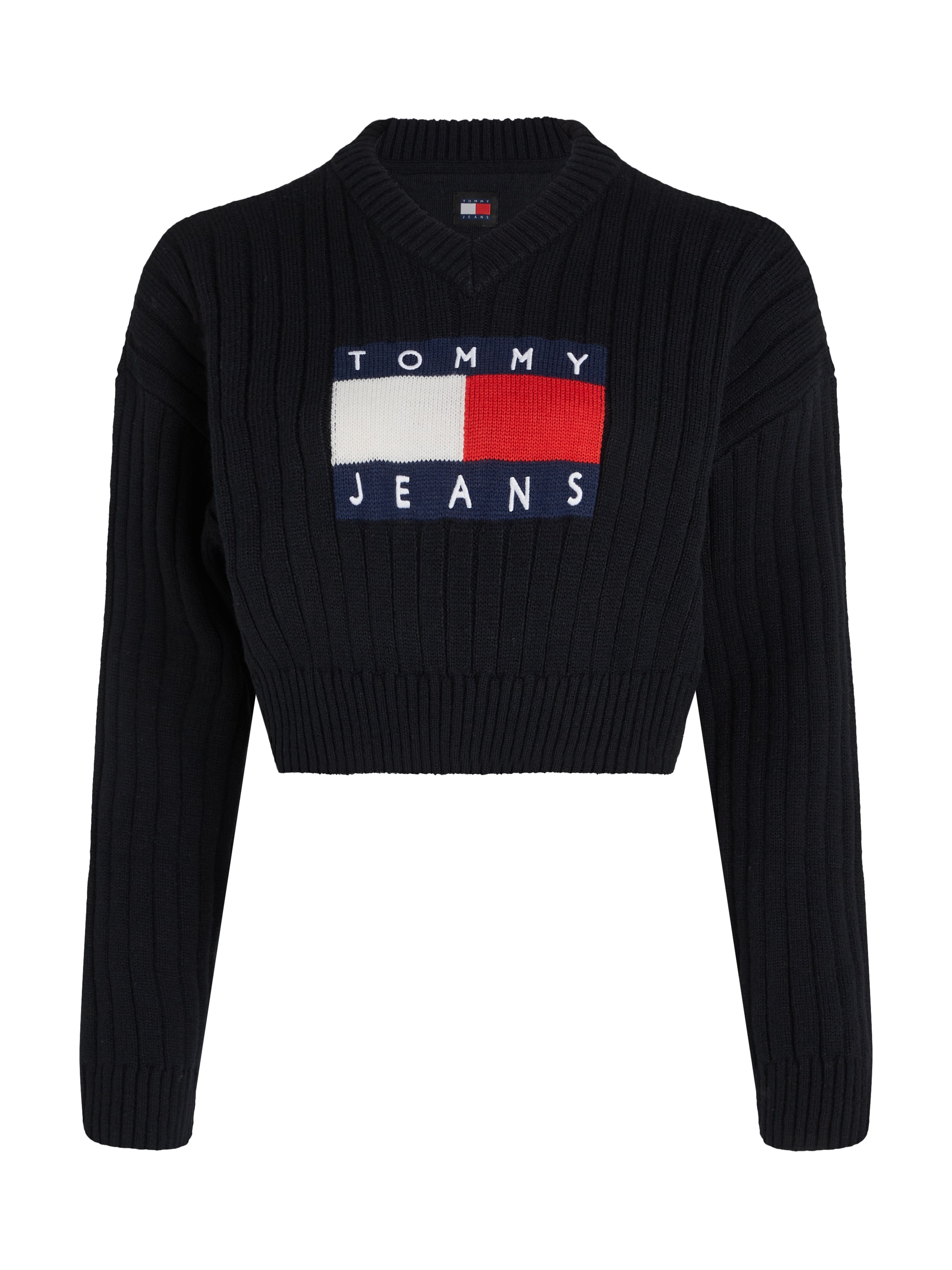 Tommy Jeans Curve V-Ausschnitt-Pullover »TJW VNCK CENTER FLAG SWEATER EXT«, Große Größen