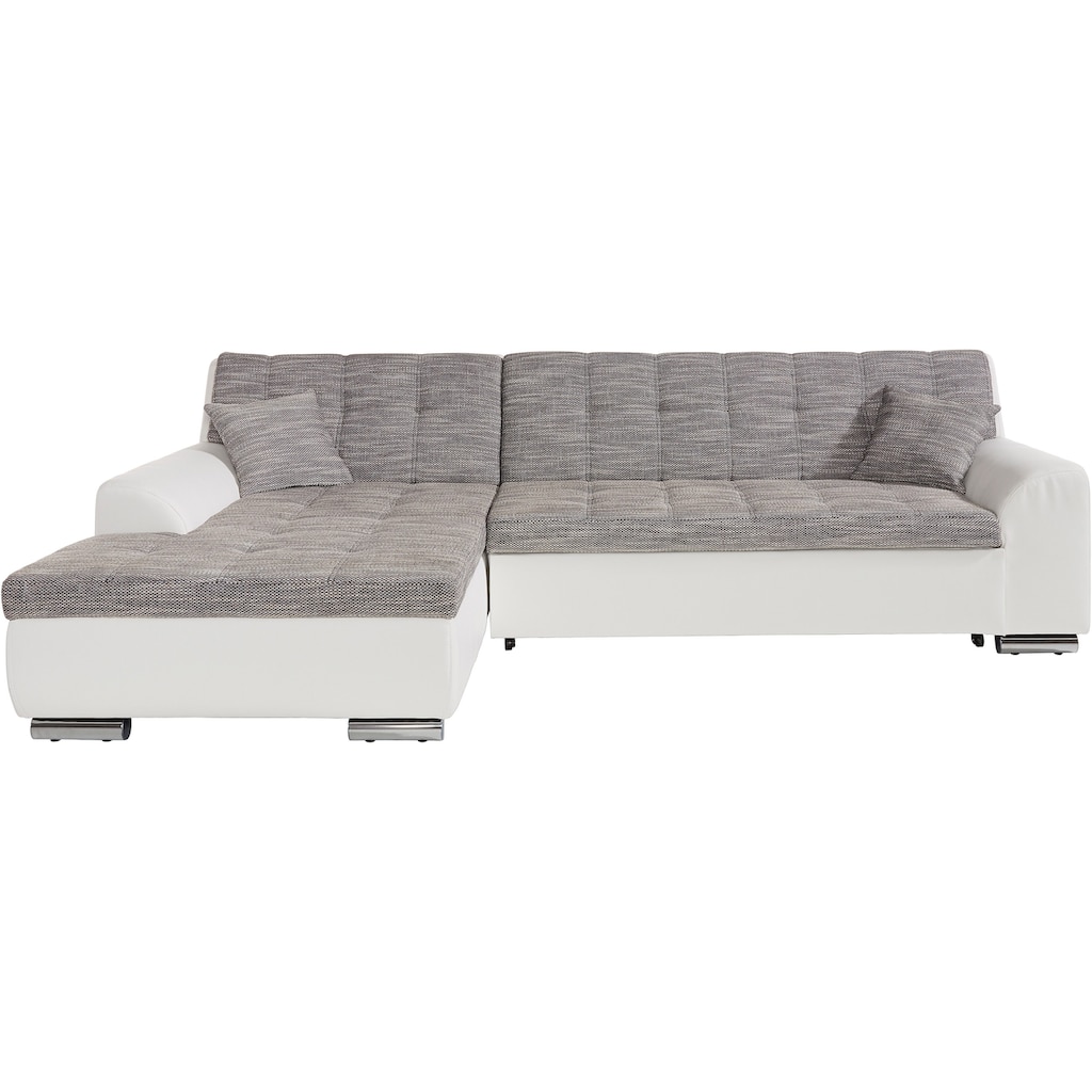 DOMO collection Ecksofa »Treviso viele Bezüge, auch in Cord, Schlafsofa, B/T/H: 267/80/83 cm«, wahlweise mit Bettfunktion, incl. Zierkissen, hochwertige Steppung