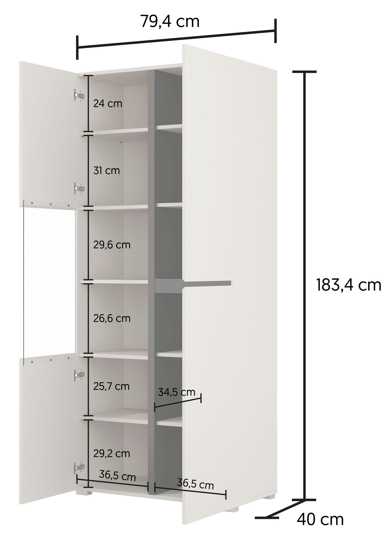 OTTO home Vitrine »Cross, Höhe 183,5 cm, moderne grifflose Standvitrine mit 3 Türen« Hochschrank mit viel Stauraum, Glastür und verstellbaren Einlegeböden