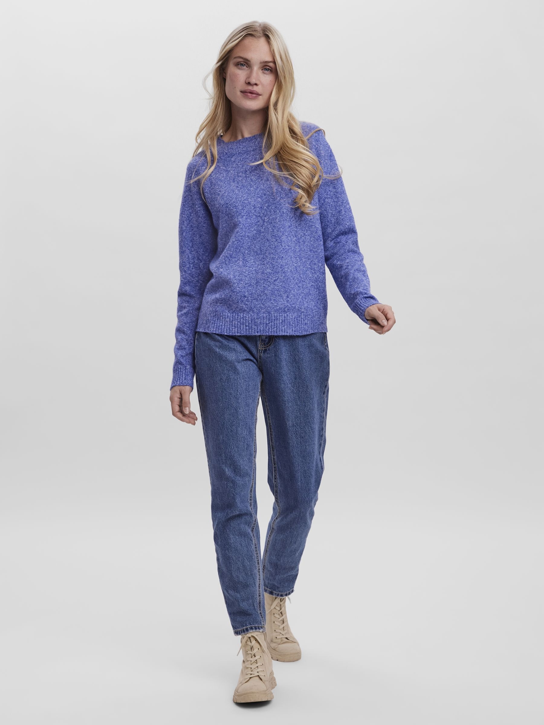 Vero Moda Rundhalspullover »VMDOFFY LS O-NECK BLOUSE GA NOOS« Materialmix, regular fit