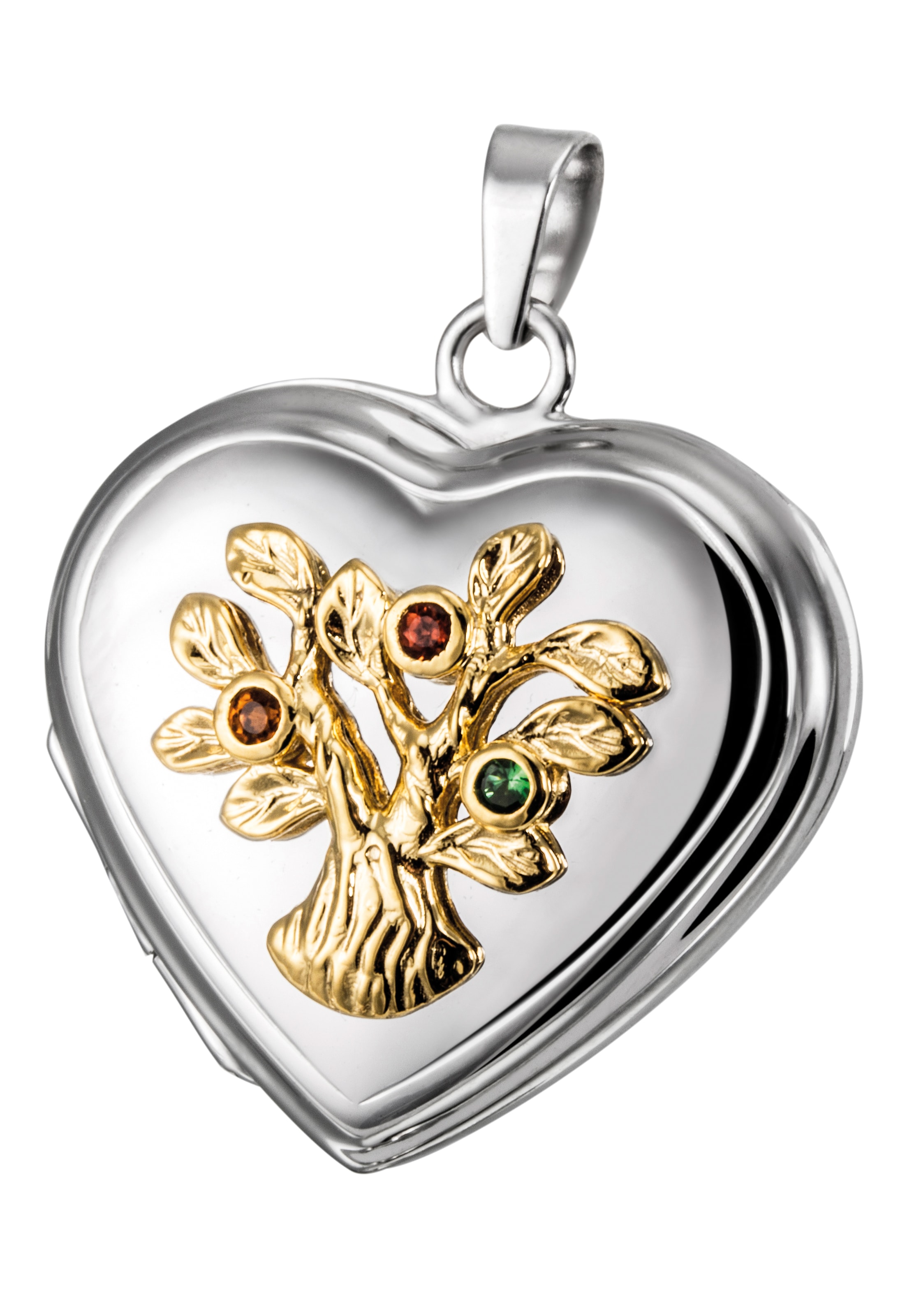 Firetti Medallionanhänger »Herz mit Baum des Lebens, bicolor, rhodiniert,  teilw. vergoldet«, mit Granat, Citrin und Tsavorit im Online-Shop bestellen