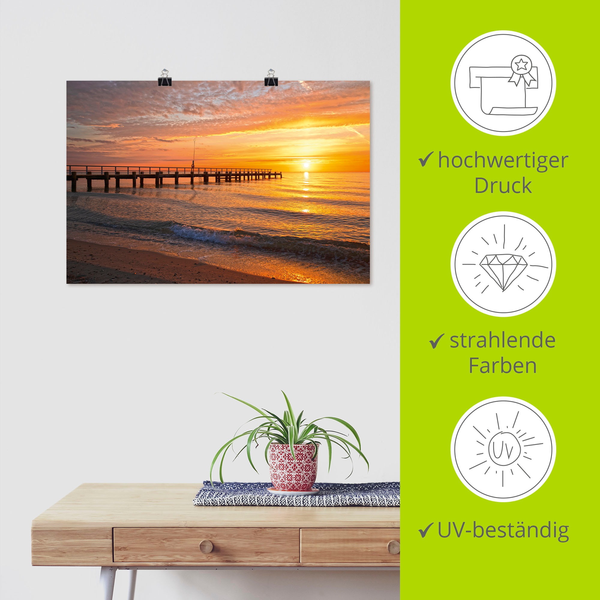 Artland Wandbild »Urlaubsfeeling am Ostseestrand«, Bilder vom Sonnenuntergang & -aufgang (1 Stück), in vielen Größen & Produktarten - Alubild/Outdoorbild, Leinwandbild, Poster, Wandaufkleber/Wandtattoo auch für Badezimmer geeignet