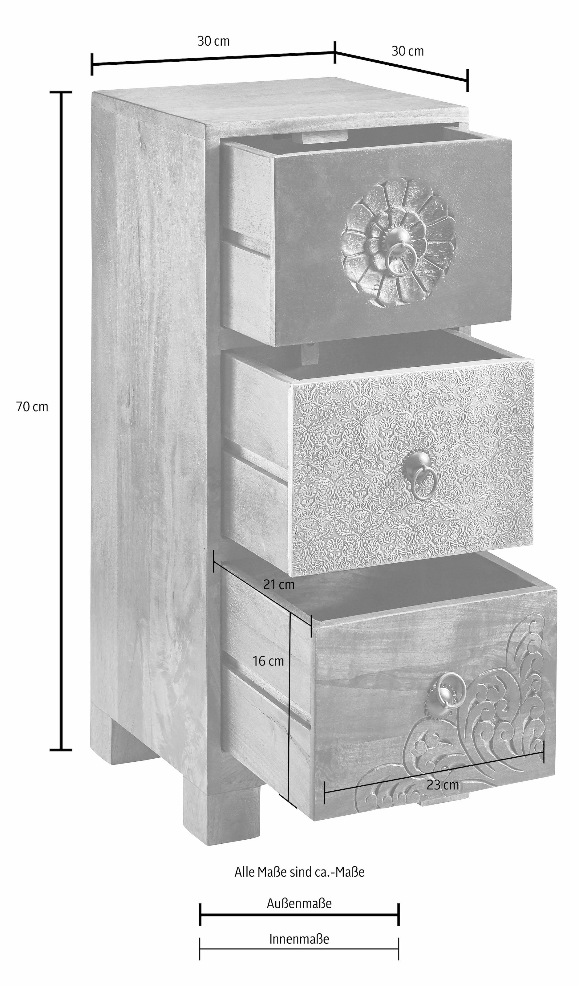 Home affaire Kommode »Mahar«, Breite 30 cm mit Metallfronten