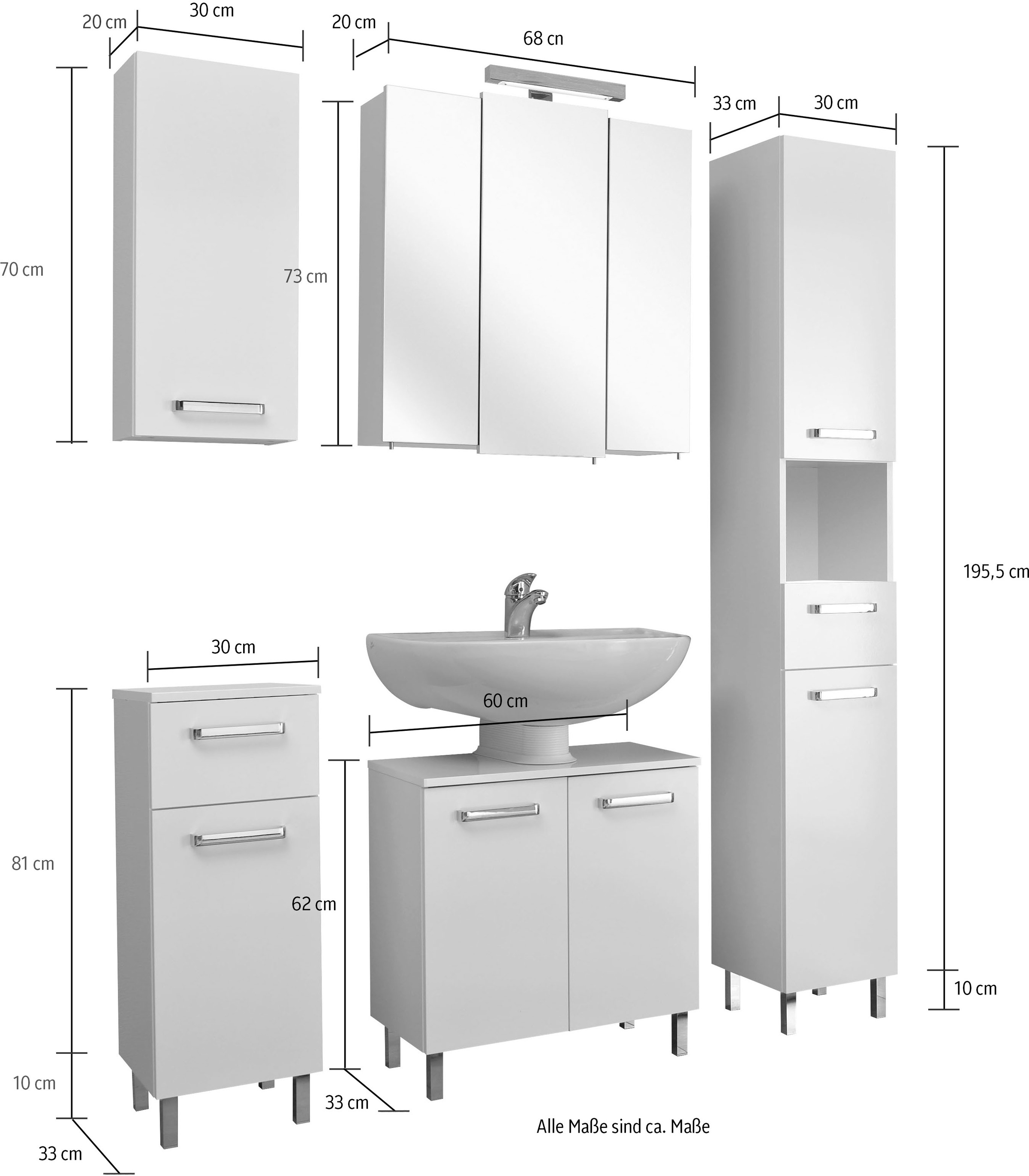 Saphir Badmöbel-Set »Quickset 5-teilig, Waschbeckenunterschrank mit LED-Spiegelschrank« 5 Stk. tlg.