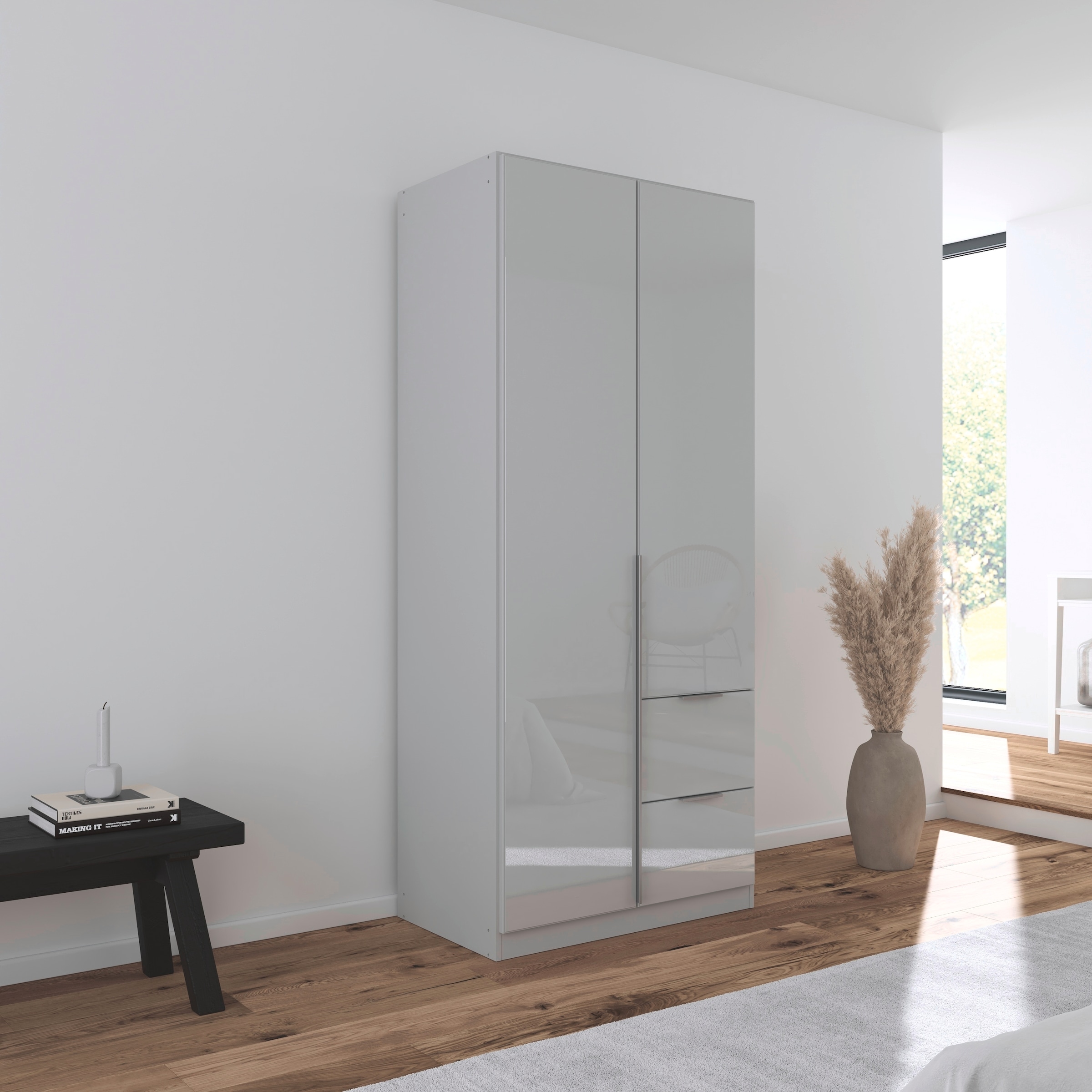 rauch Drehtürenschrank »Kleiderschrank Kleiderschränke Schrank Garderobe AGORDO mit Glasfront«, (in zwei Griff-Farben, Breiten 91-360 cm), mit Außenschubkästen, in 7 Breiten und 2 Höhen MADE IN GERMANY
