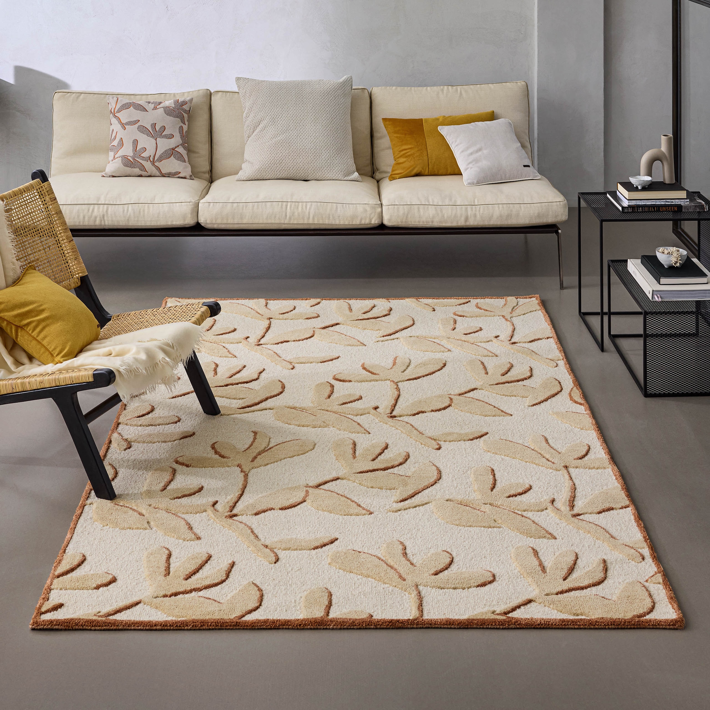 Wecon home Teppich »Summers Peak« rechteckig 16 mm Höhe Kurzflorteppich, Naturfaser, floral, Hoch-Tief-Effekt, handgetuftet