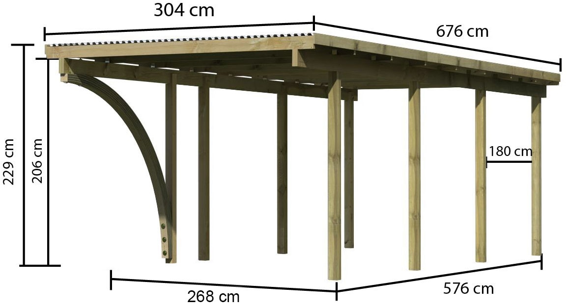 Karibu Einzelcarport »»ECO 2« Variante B, kesseldruckimprägniert«, Masivholz, 250 cm, KDI, aus Masivholz