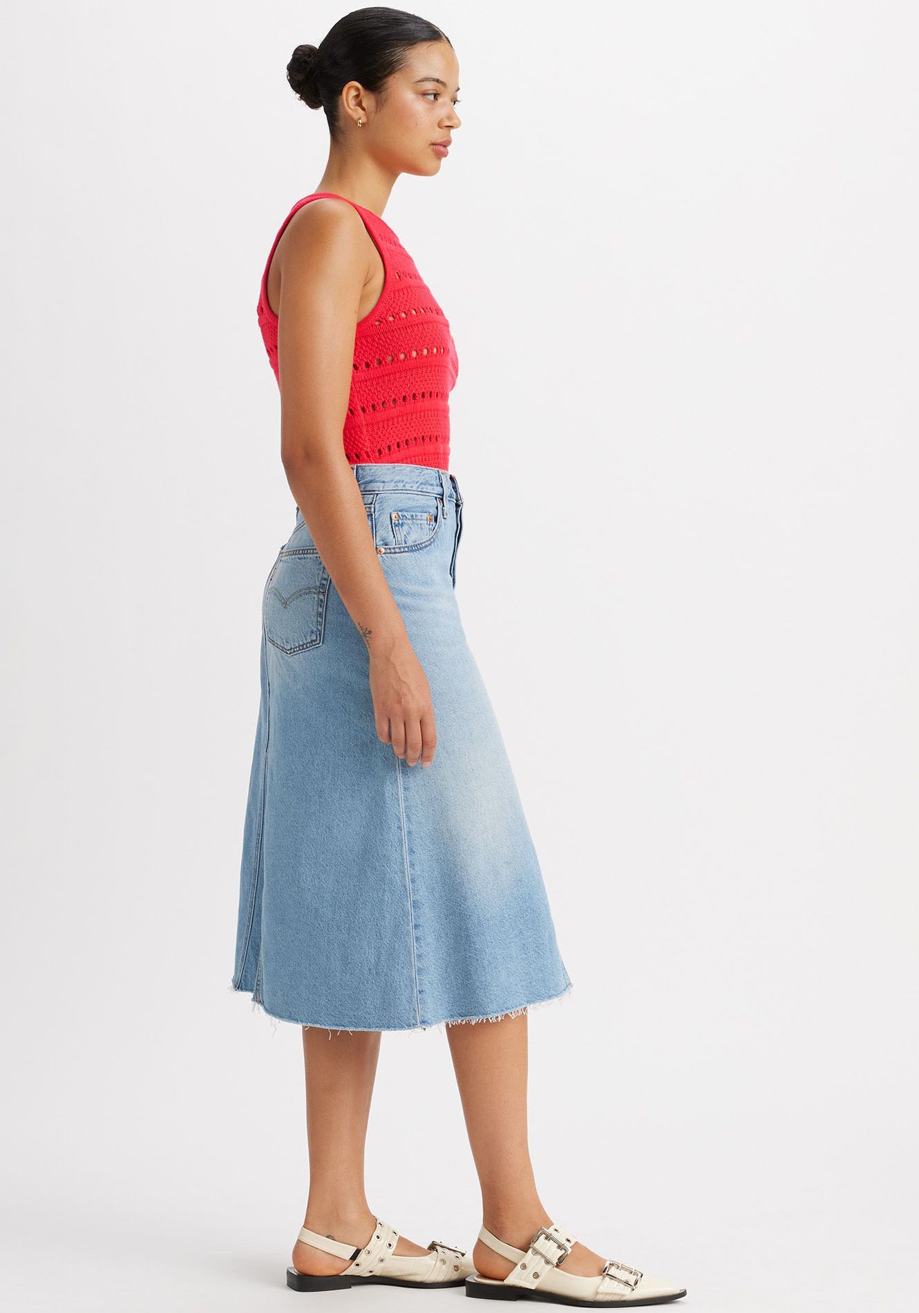 Levi's® Jeansrock »HR A LINE DECON SKIRT«, in trendy Midi-Länge mit ausgefranster Kante