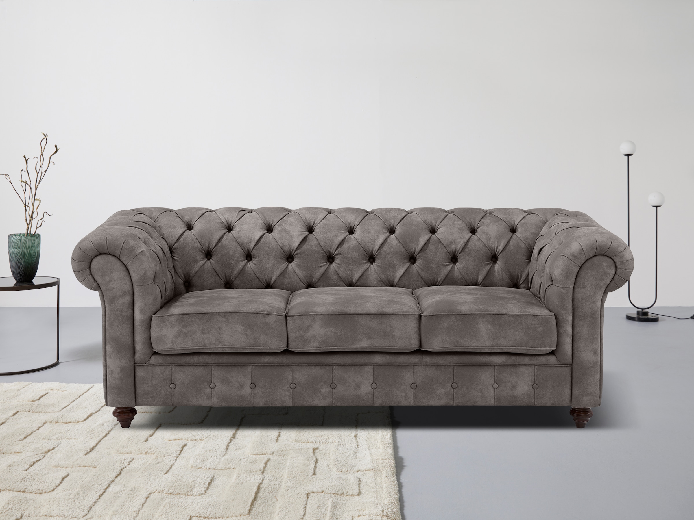 Home affaire Chesterfield-Sofa "Chesterfield 3-Sitzer B/T/H: 198/89/74 cm", günstig online kaufen