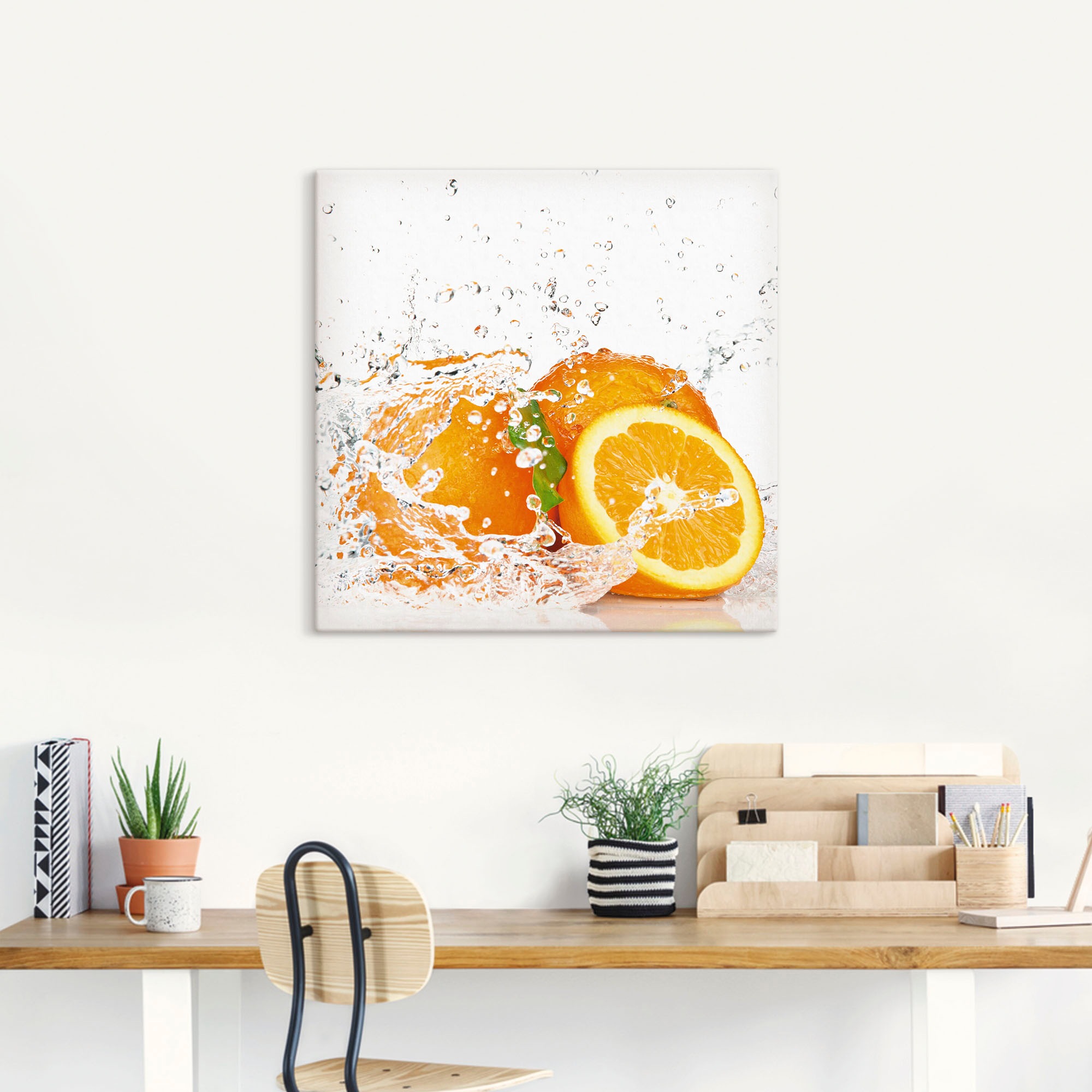 Artland Wandbild »Orange mit Spritzwasser«, Süßspeisen, (1 St.), als Leinwa günstig online kaufen