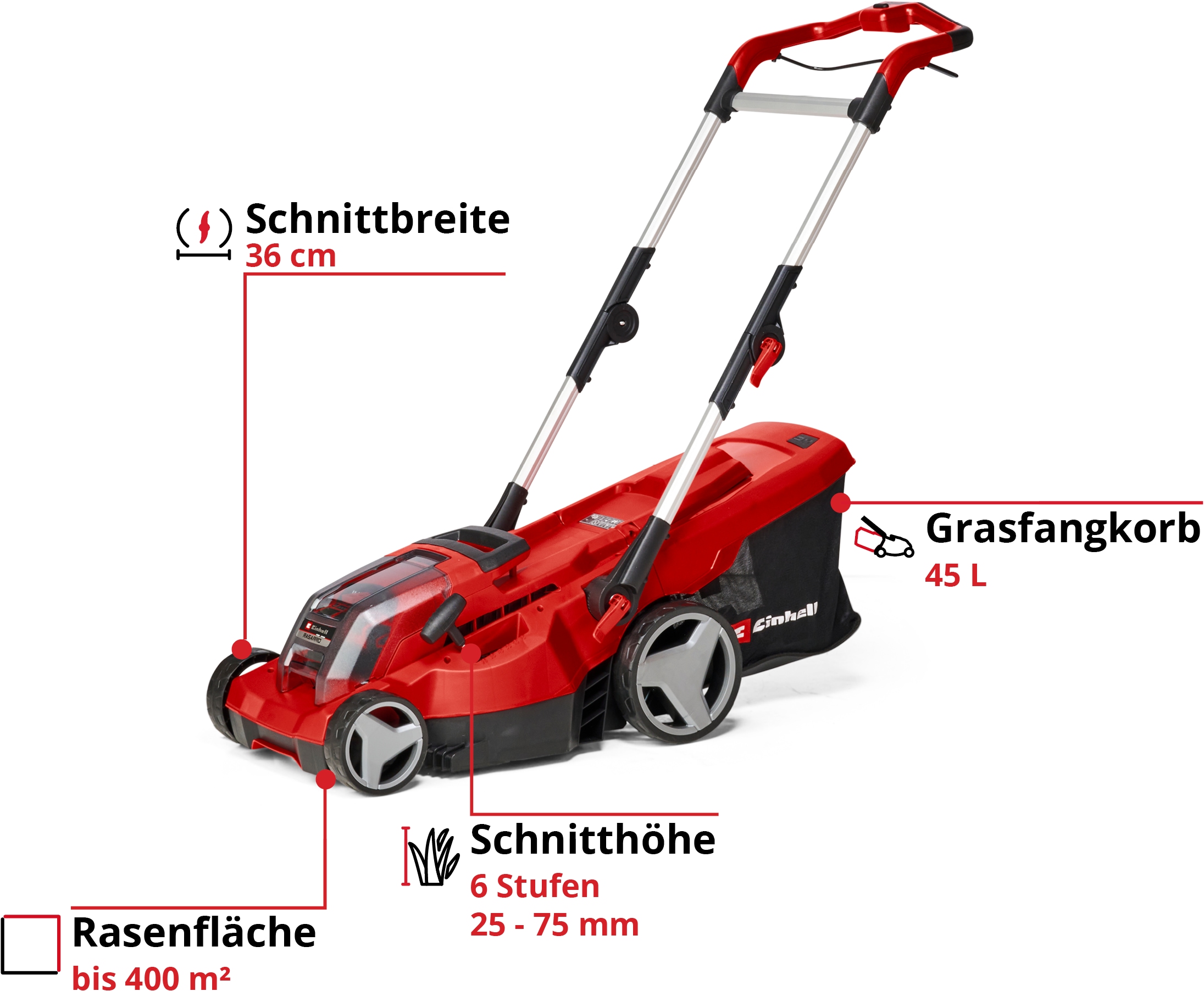 Einhell Akkurasenmäher »Einhell Power X-Change RASARRO 36/36«, mit 2x Akku 18V/3,0Ah Plus und 2x Ladegerät